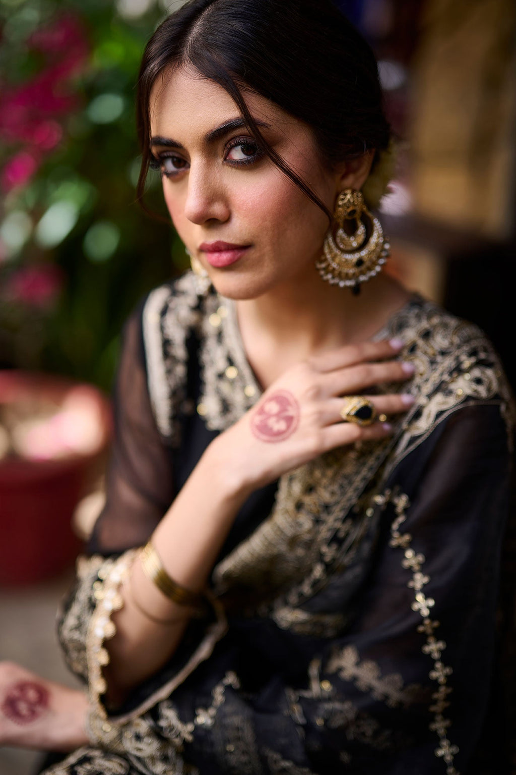 SS24DA-2270   BLACK  2PCS  EMBROIDERED KURTA WITH TROUSER