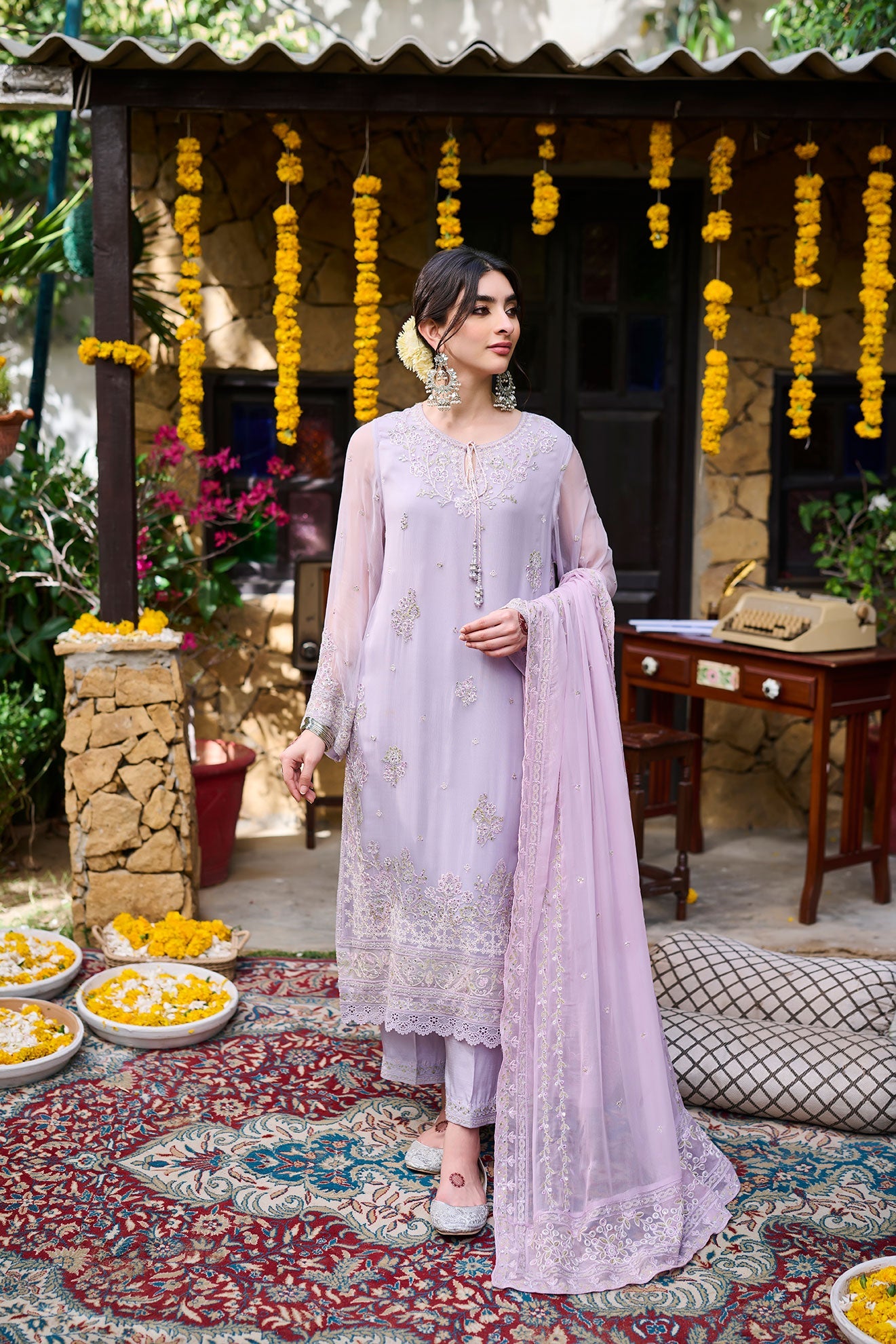 SS24DA-2371   PURPLE  2PCS  EMBROIDERED KURTA WITH TROUSER