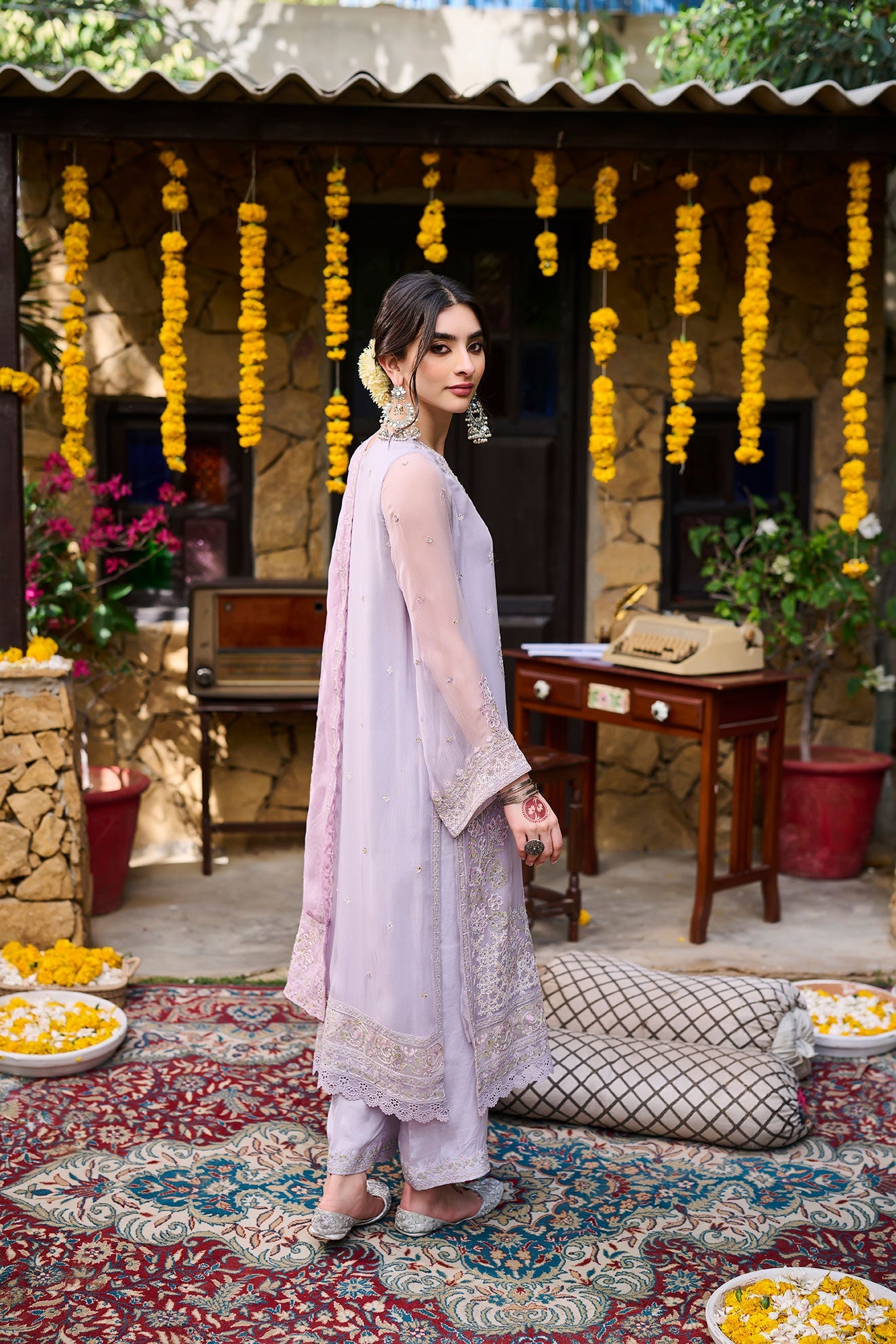 SS24DA-2371   PURPLE  2PCS  EMBROIDERED KURTA WITH TROUSER