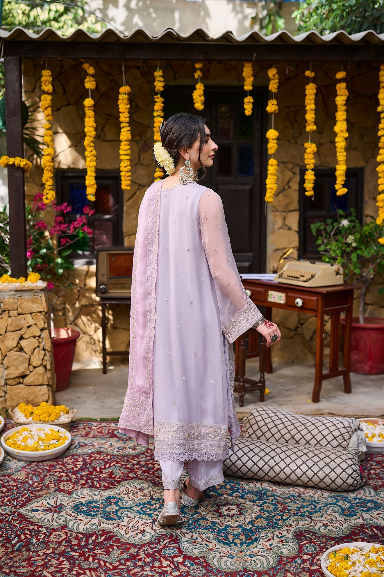 SS24DA-2371   PURPLE  2PCS  EMBROIDERED KURTA WITH TROUSER