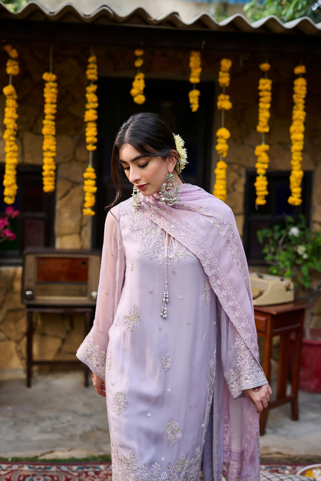 SS24DA-2371   PURPLE  2PCS  EMBROIDERED KURTA WITH TROUSER