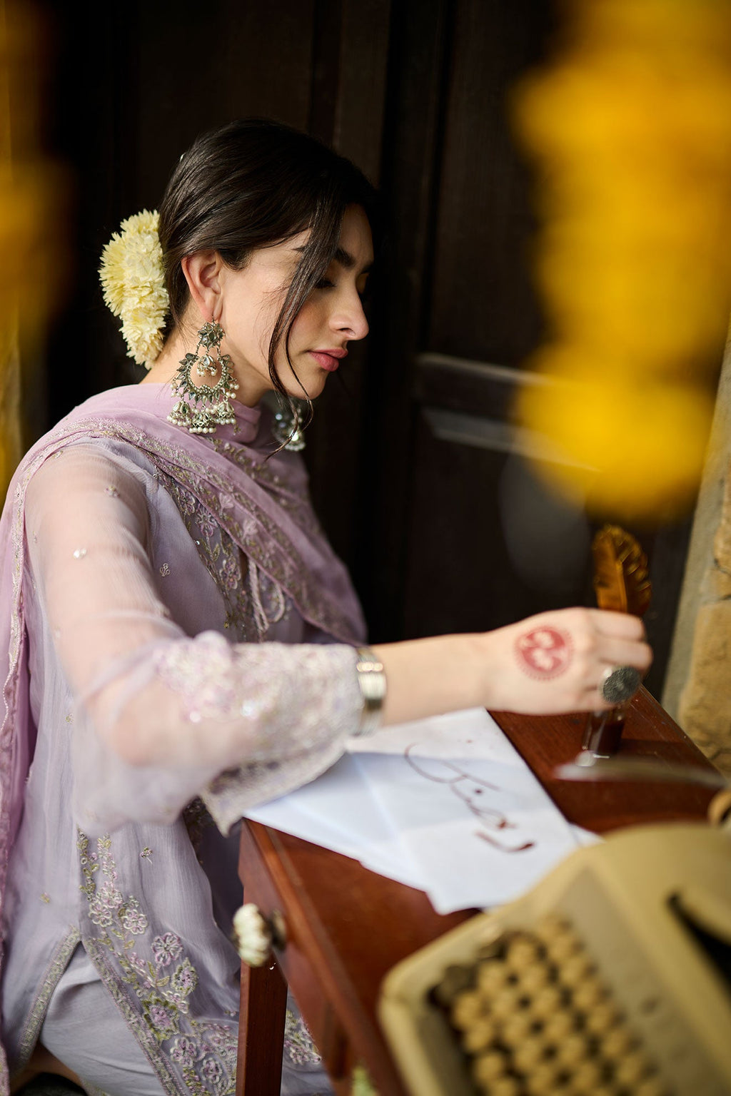 SS24DA-2371   PURPLE  2PCS  EMBROIDERED KURTA WITH TROUSER
