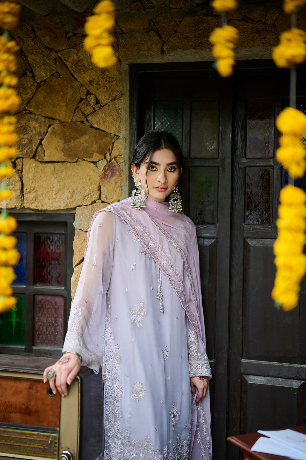 SS24DA-2371   PURPLE  2PCS  EMBROIDERED KURTA WITH TROUSER