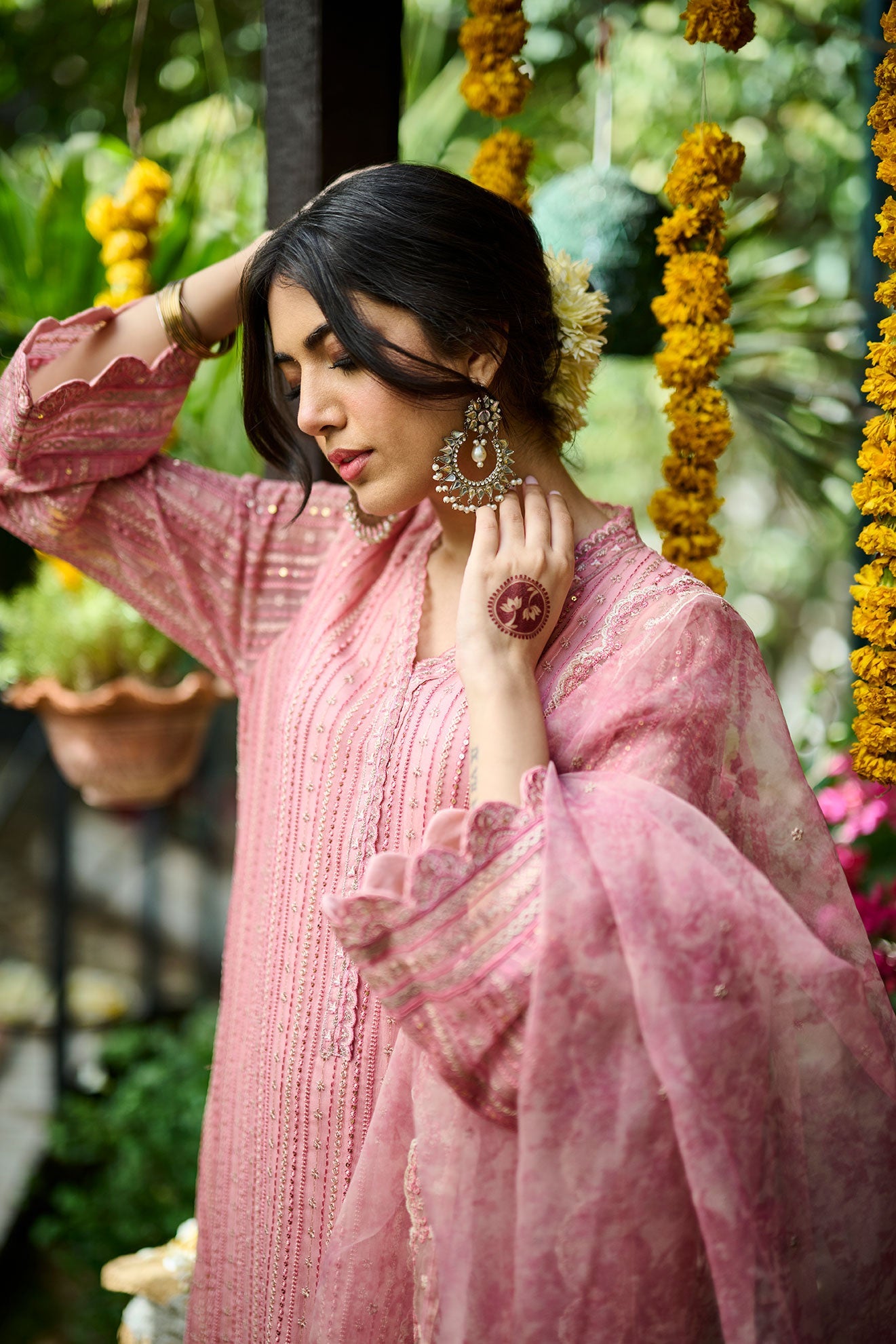 SS24DA-2364   PINK  2PCS  EMBROIDERED KURTA WITH TROUSER