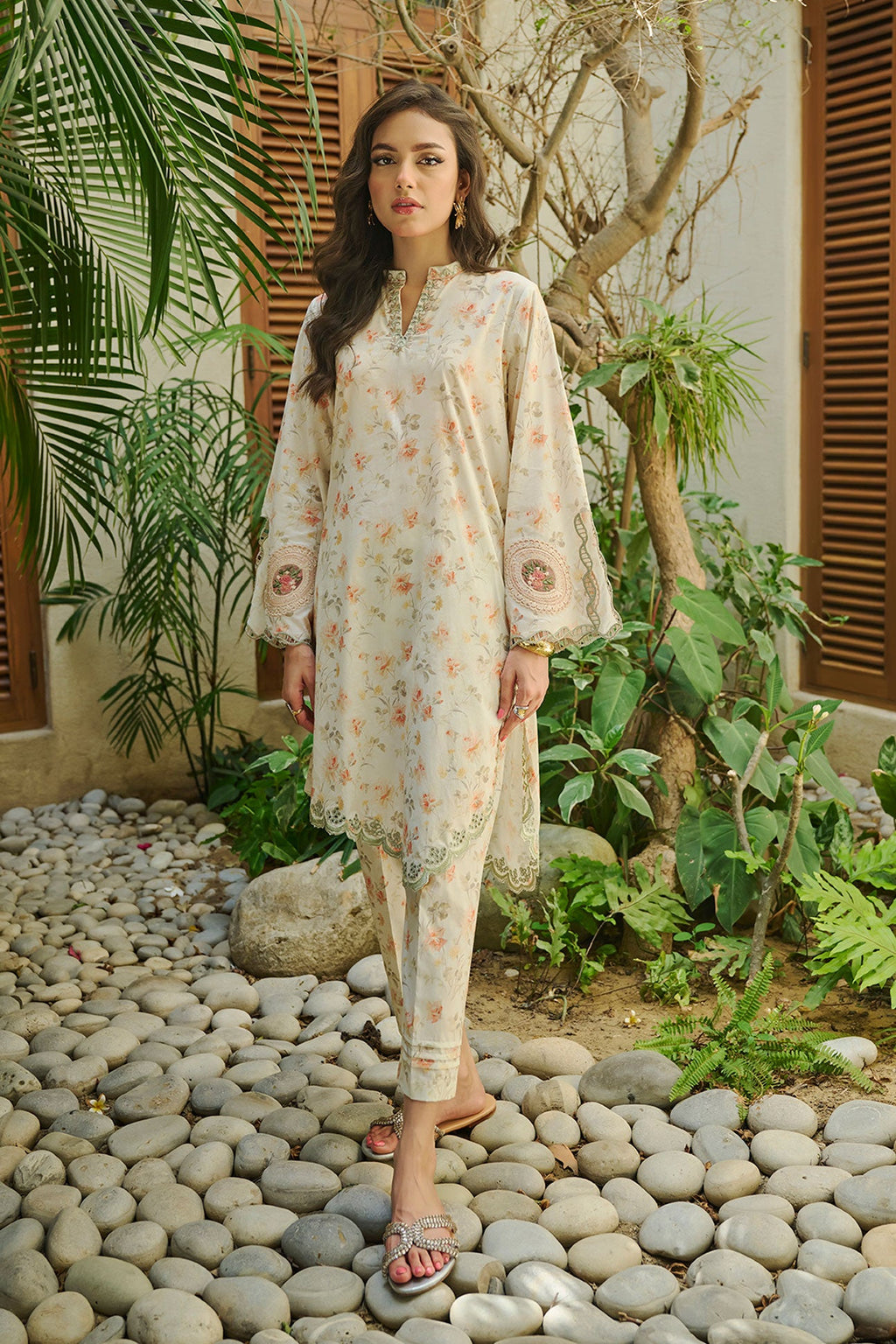DC-2181 OFF WHITE LAWN 2PCS PRINTED KURTA WITH TROUSER