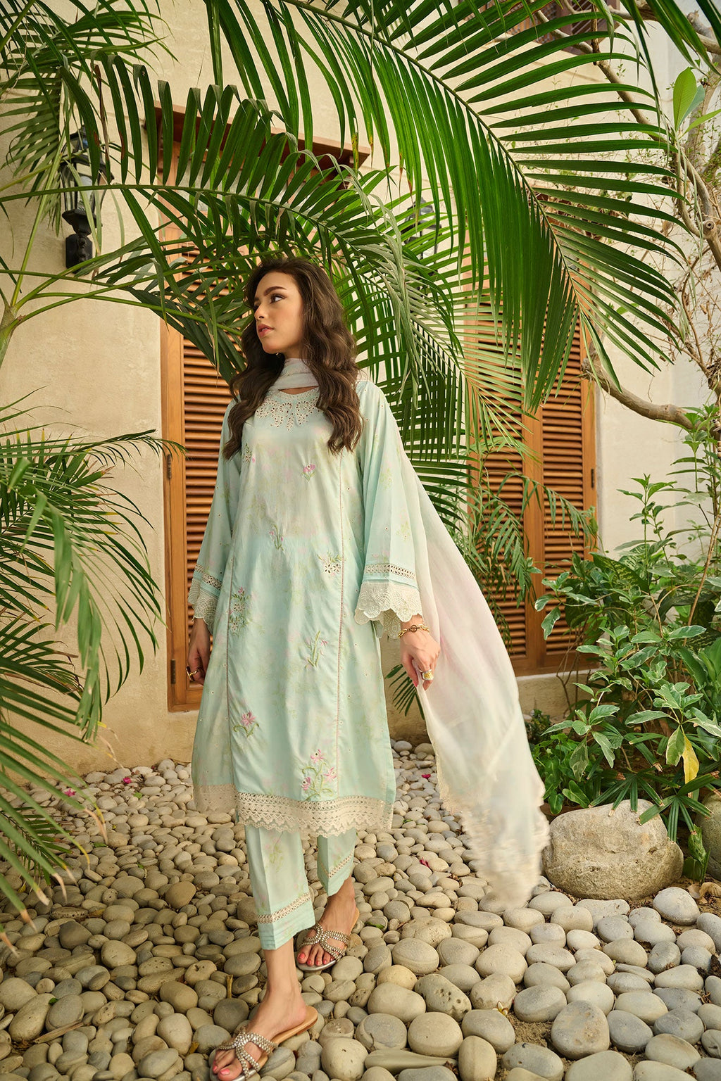 DC-2177 LIGHT GREEN LAWN 2PCS PRINTED KURTA WITH TROUSER