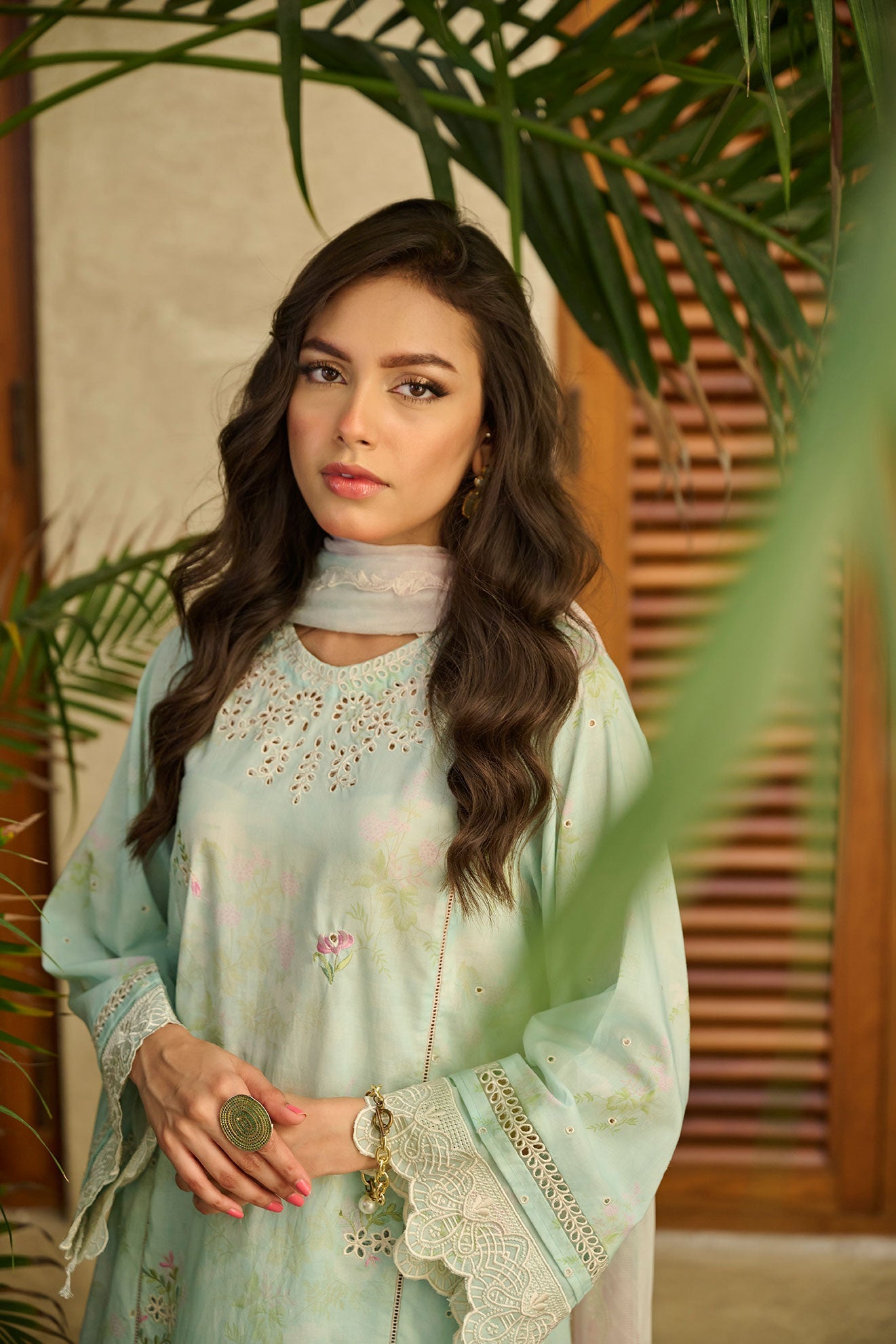 DC-2177 LIGHT GREEN LAWN 2PCS PRINTED KURTA WITH TROUSER