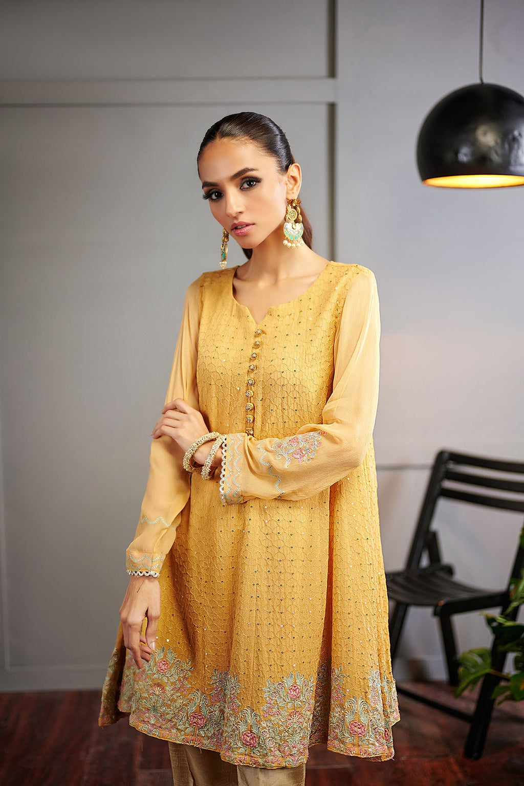 DA-1500 YELLOW EMBROIDERED KURTA