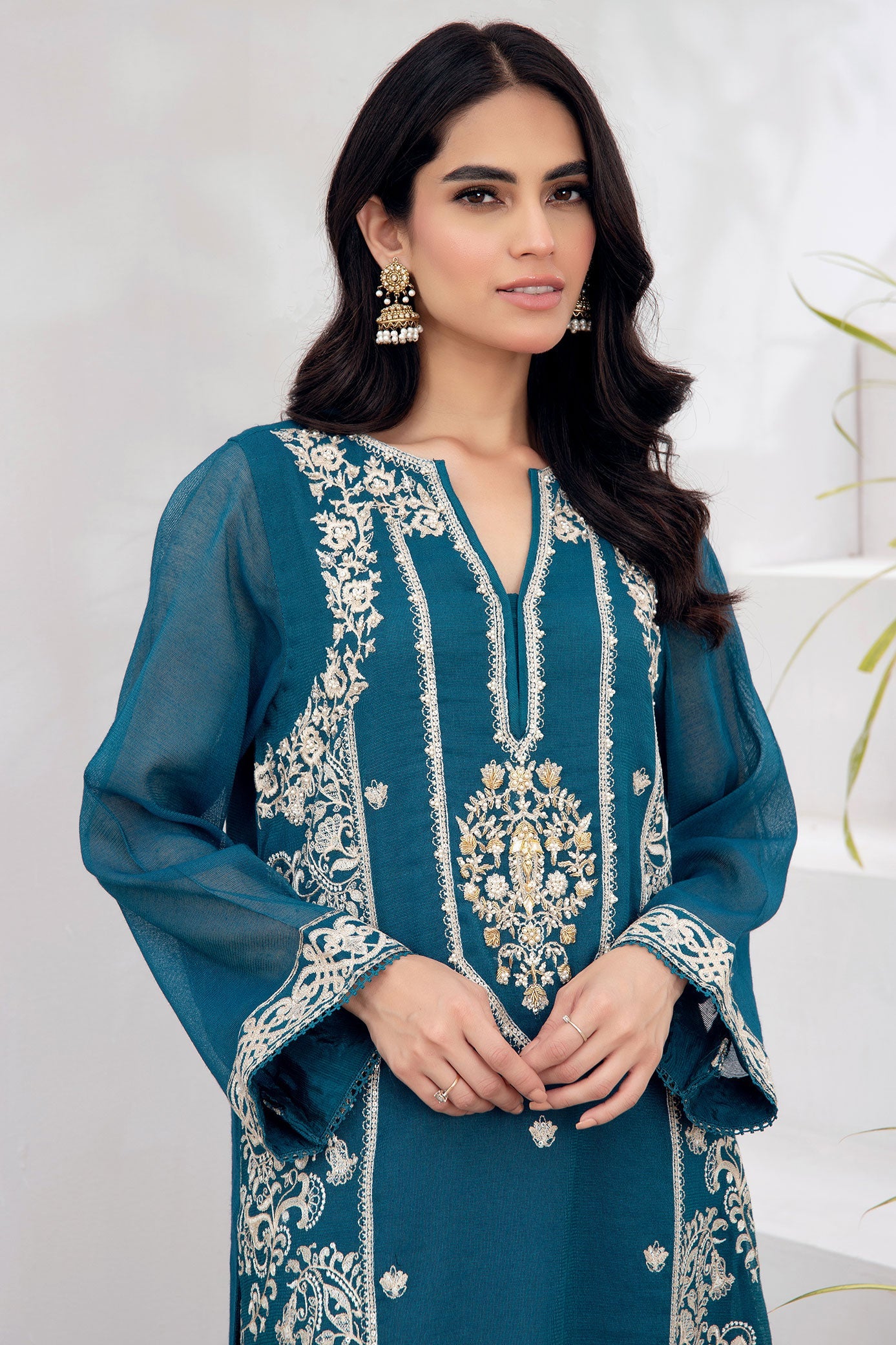 DA-1527 GREEN EMBROIDERED KURTA