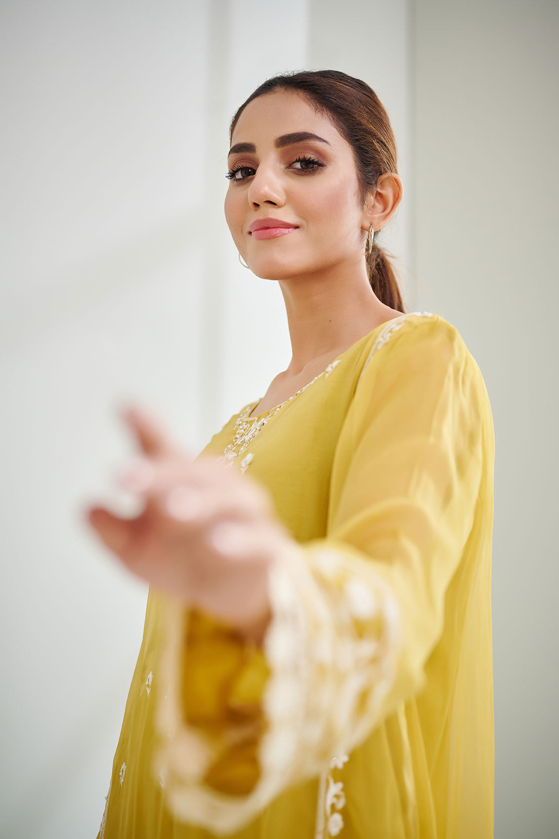 DA-1597 YELLOW EMBROIDERED KURTA