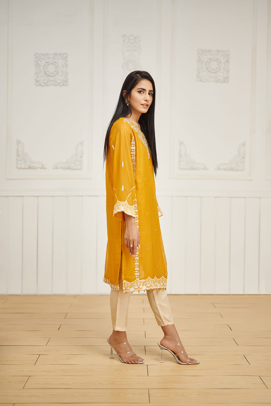 DA-1602 MUSTARD EMBROIDERED KURTA