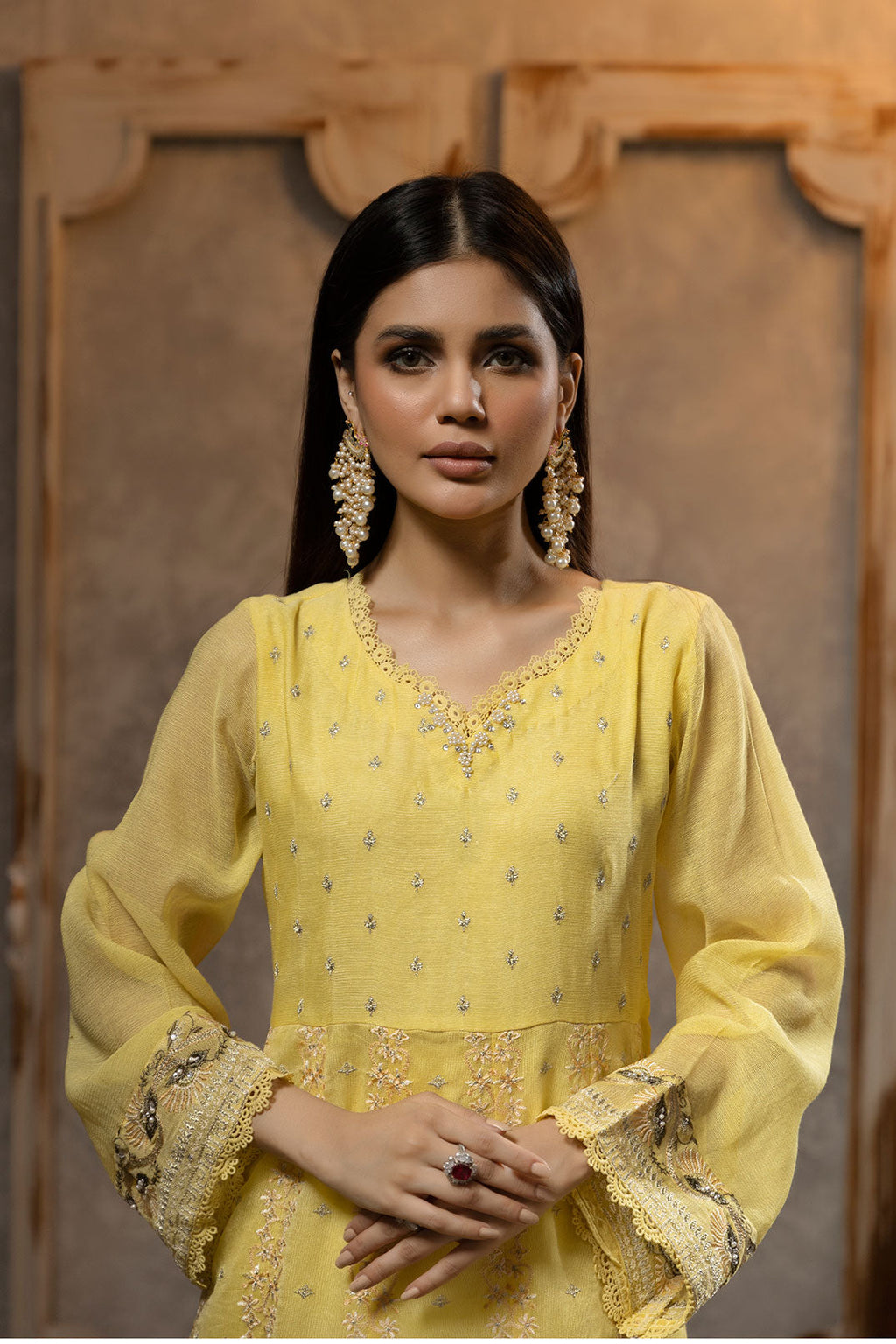 DA-1708 YELLOW EMBROIDERED KURTA