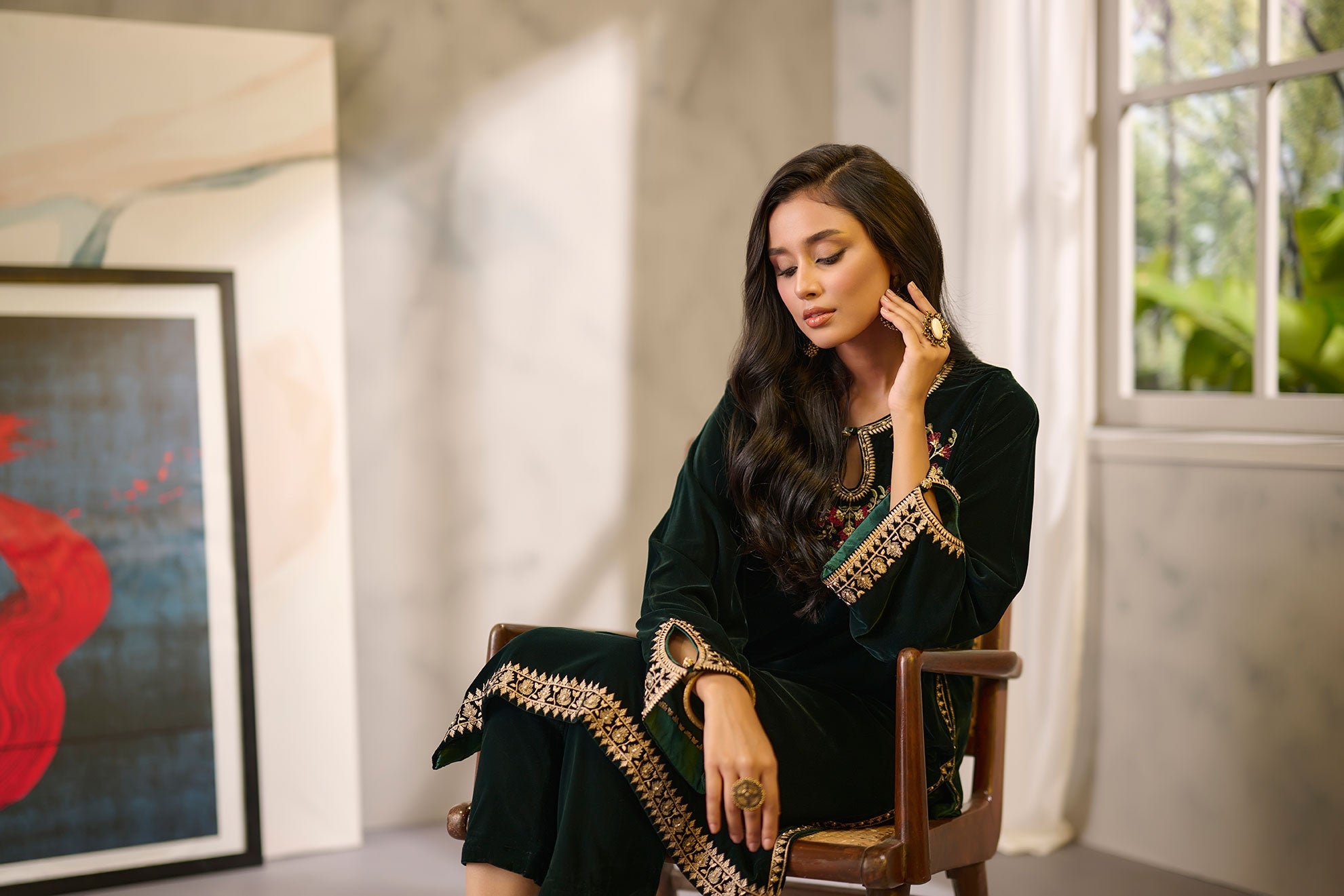 DA-1711 GREEN EMBROIDERED KURTA