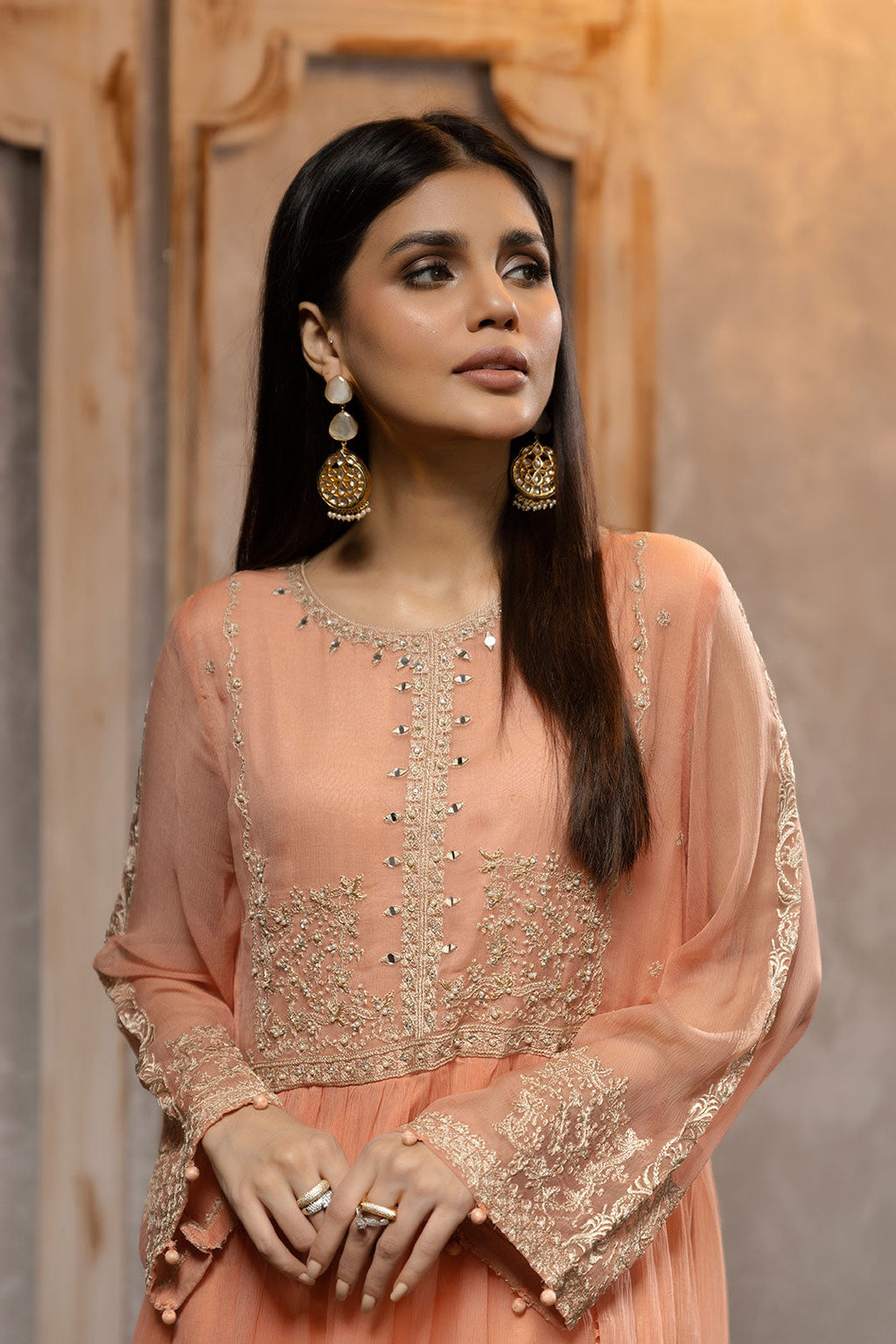 DA-1714 PEACH EMBROIDERED KURTA