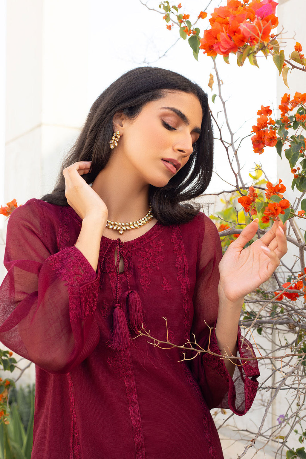 DA-1750 MAROON EMBROIDERED KURTA