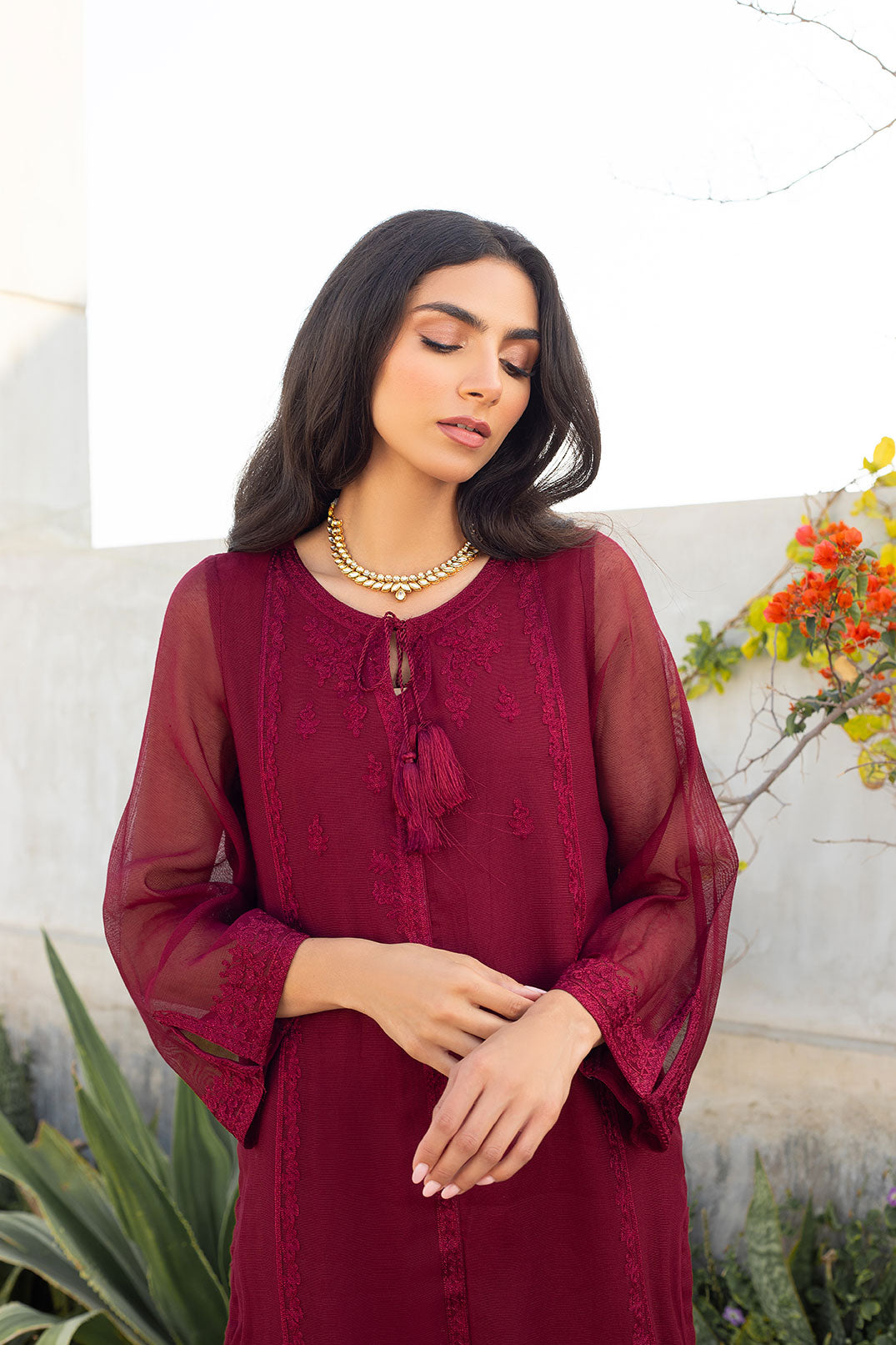 DA-1750 MAROON EMBROIDERED KURTA