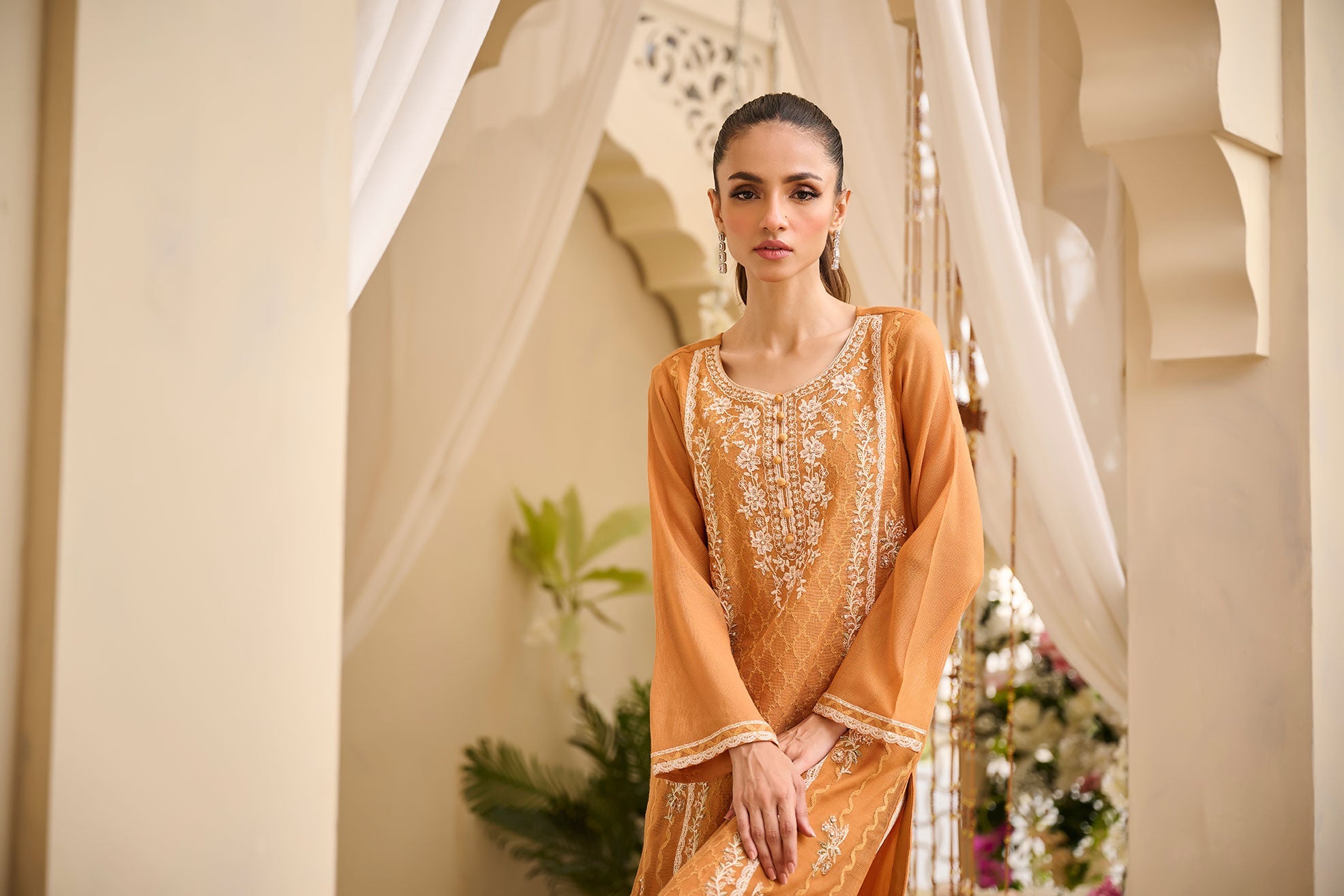 DA-1755 ORANGE EMBROIDERED KURTA