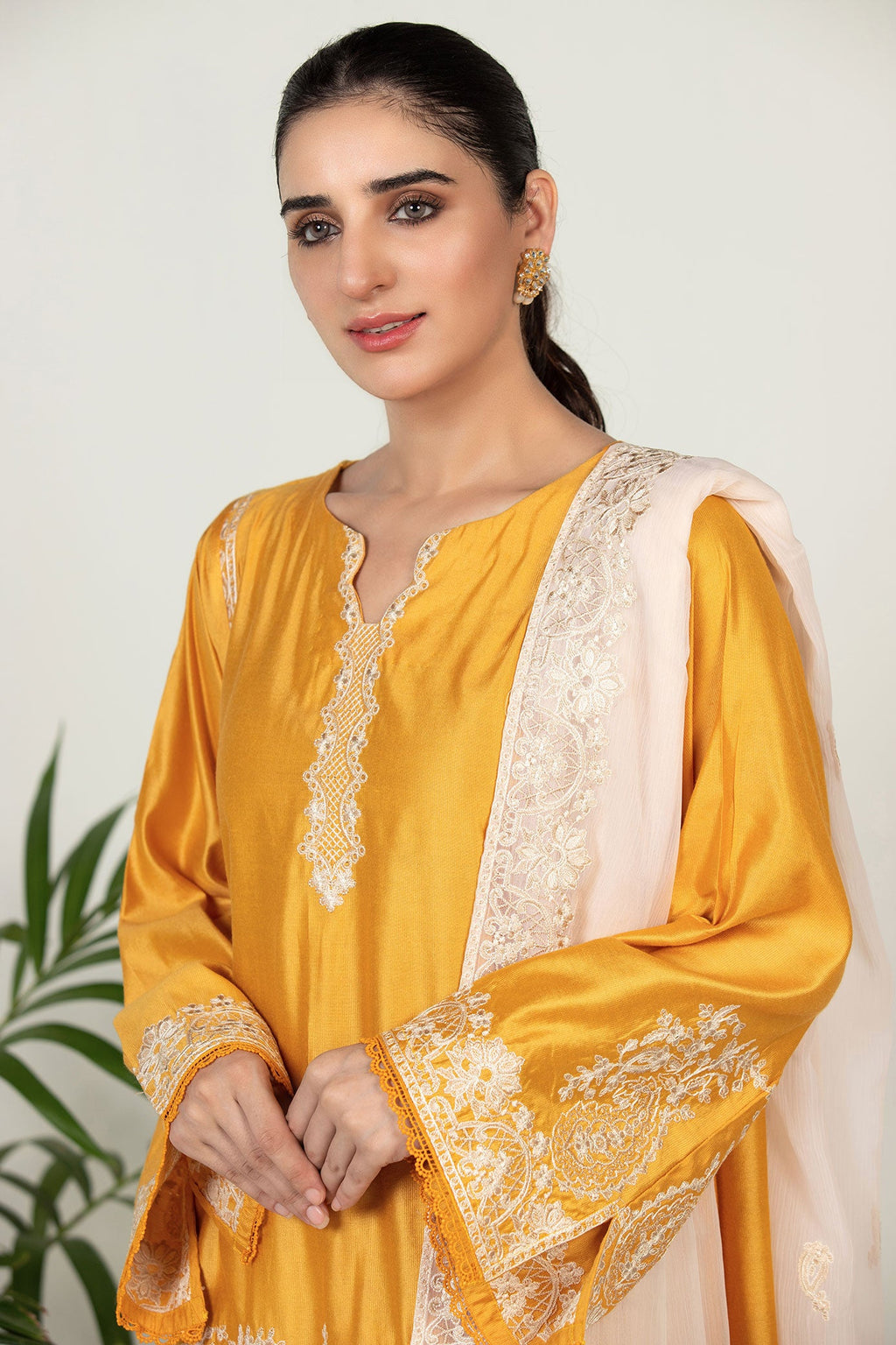 DA-2011 YELLOW EMBROIDERED KURTA  WITH DUPATTA