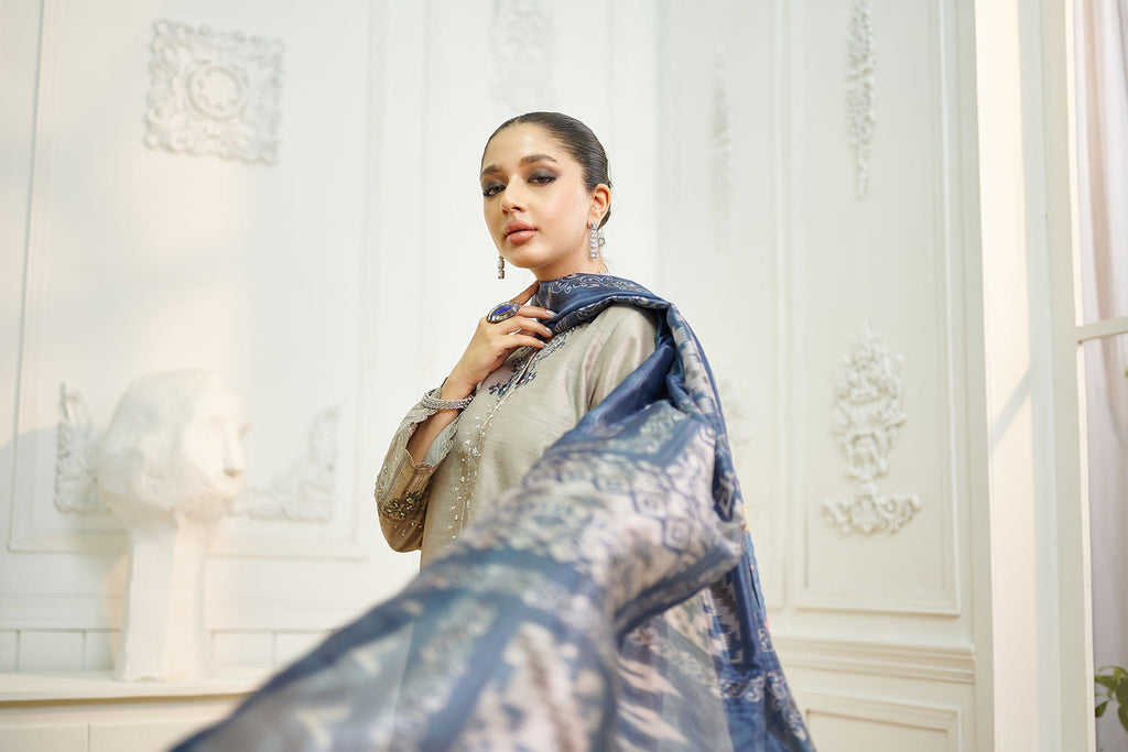 DA-2030 GREY EMBROIDERED KURTA WITH DUPATTA