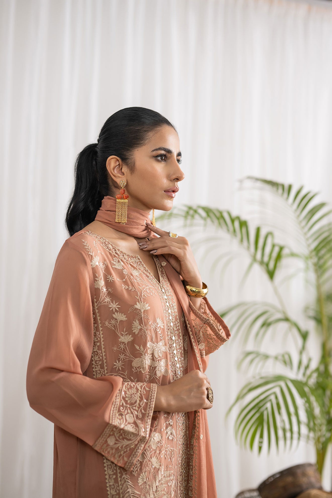 DA-2046 RUST EMBROIDERED KURTA WITH DUPATTA