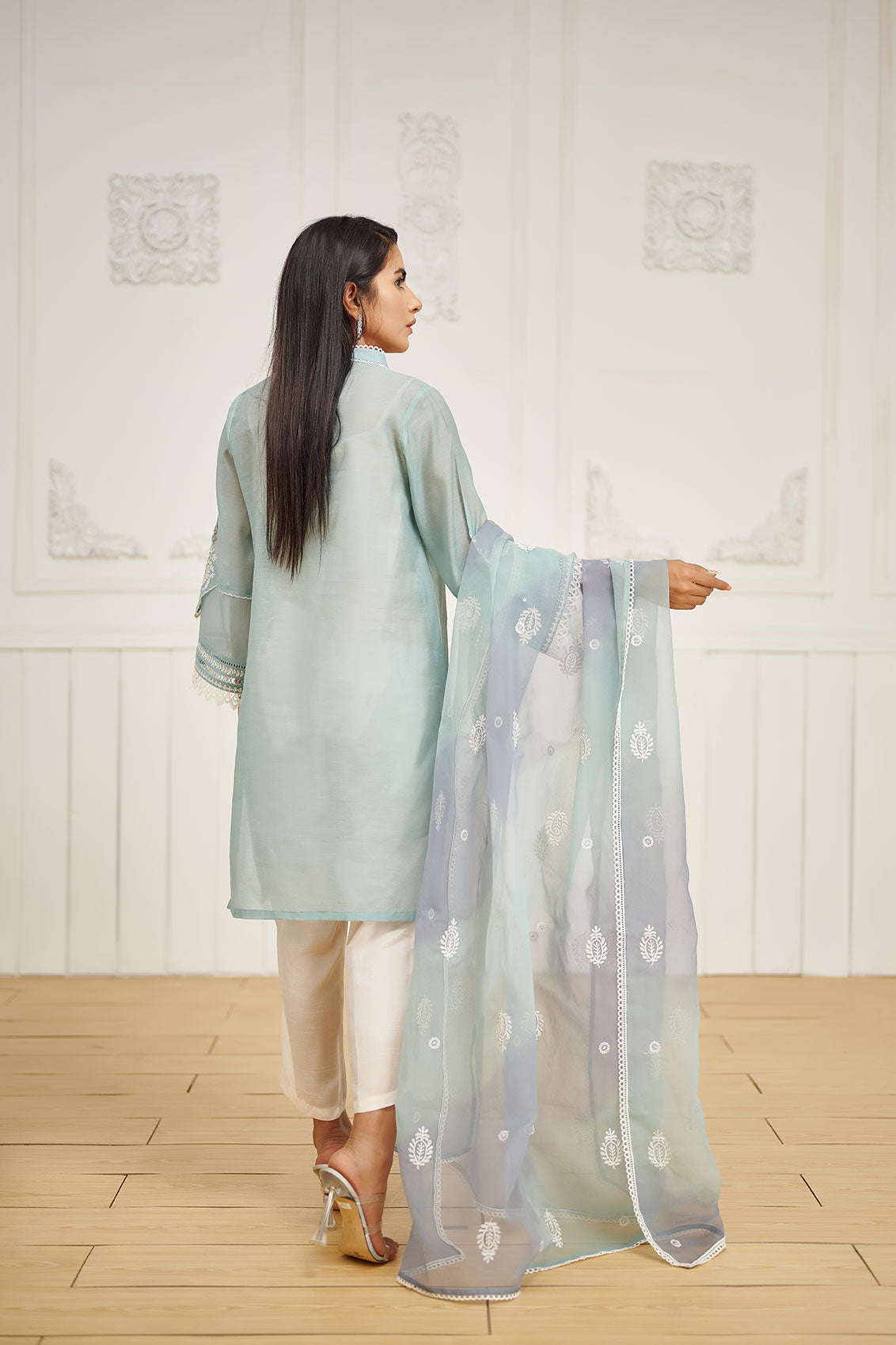 DA-2052 SKY BLUE EMBROIDERED KURTA WITH DUPATTA