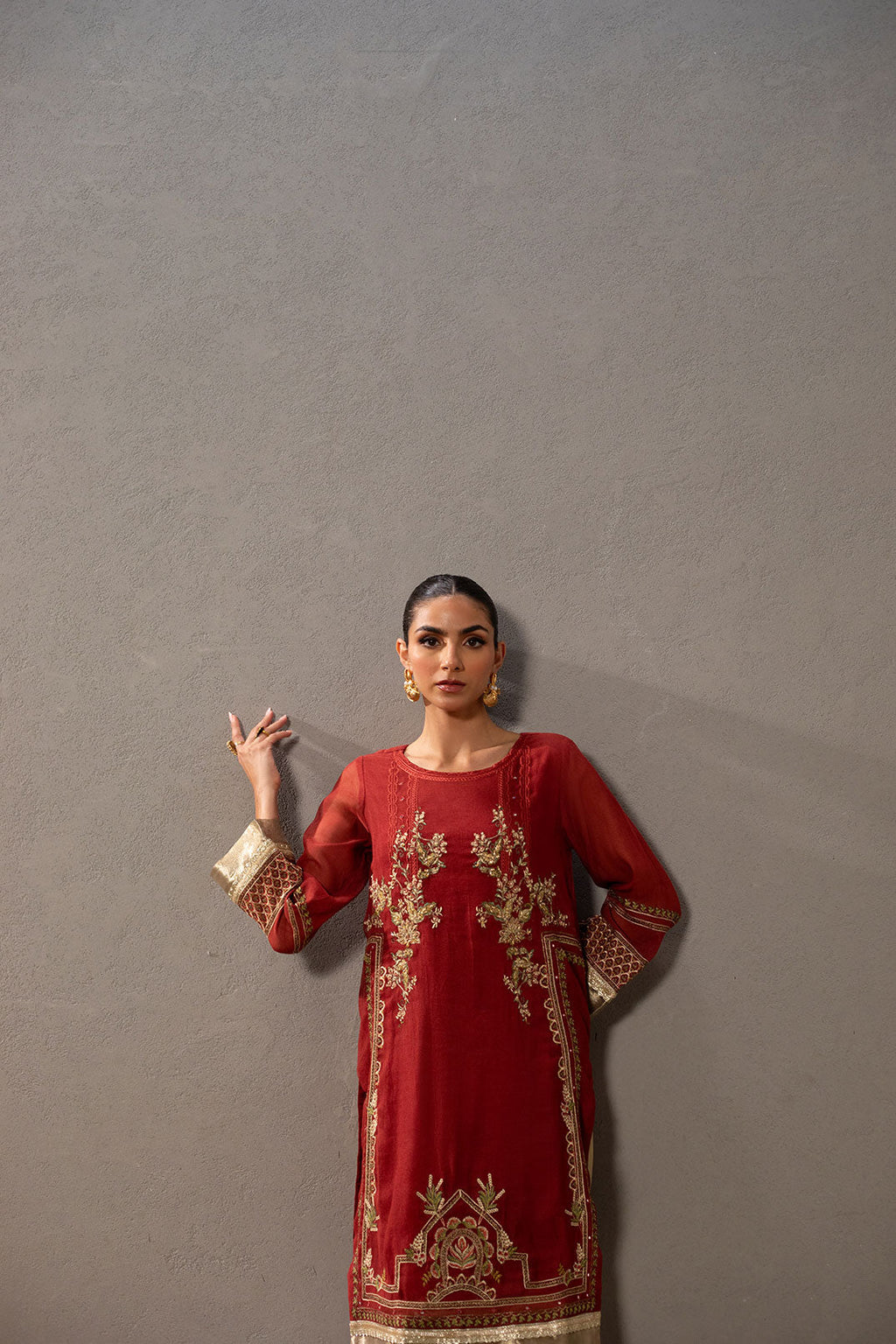 DA-2060 RUST EMBROIDERED KURTA