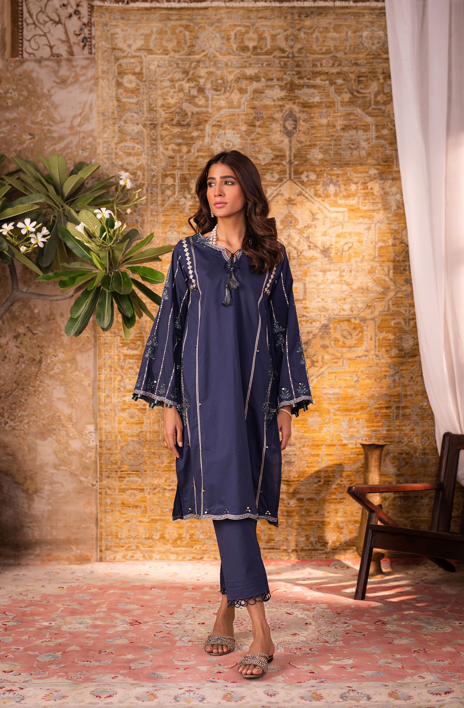 DC-2060 NAVY BLUE 2PCS  EMBROIDERED KURTA WITH TROUSER