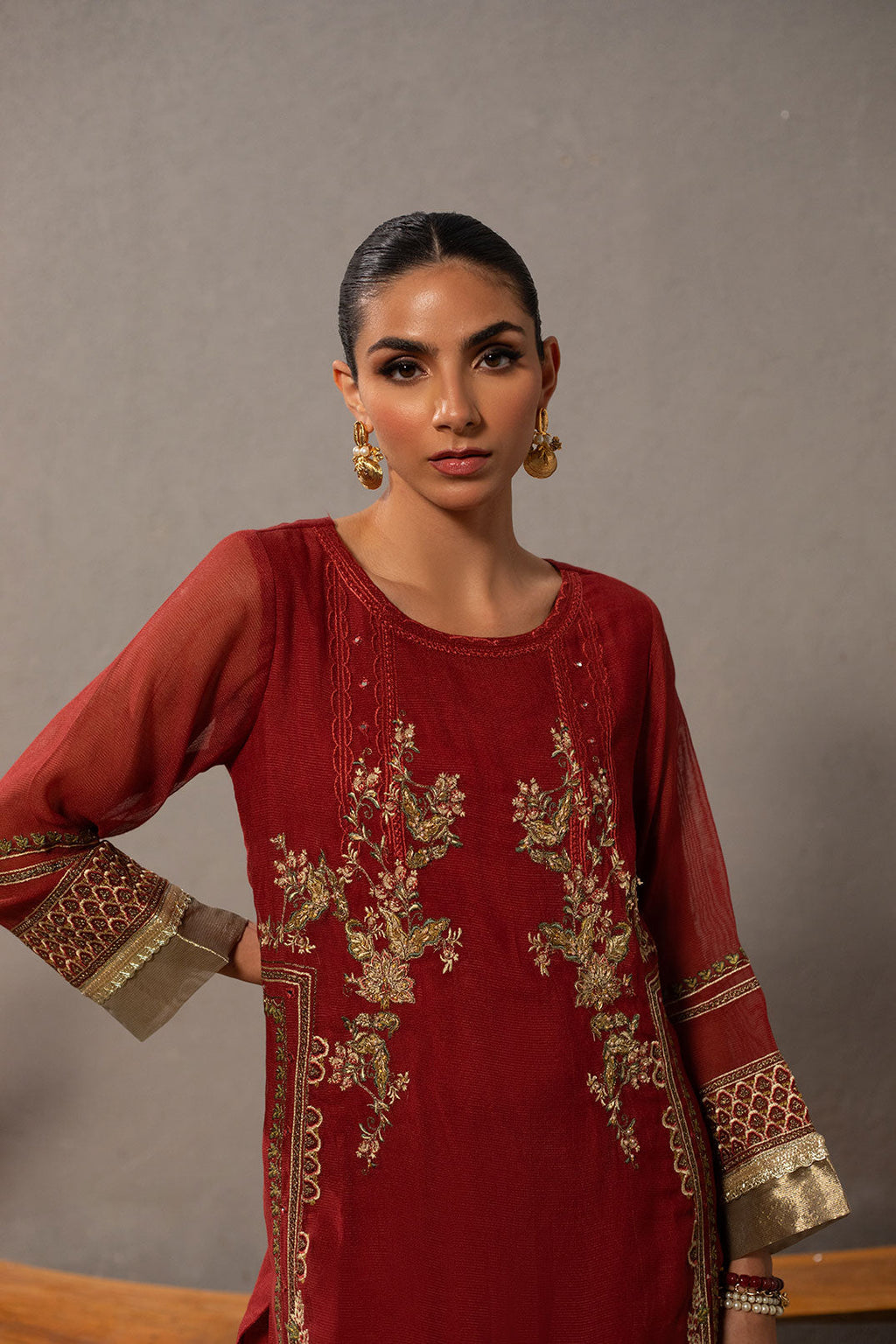 DA-2060 RUST EMBROIDERED KURTA