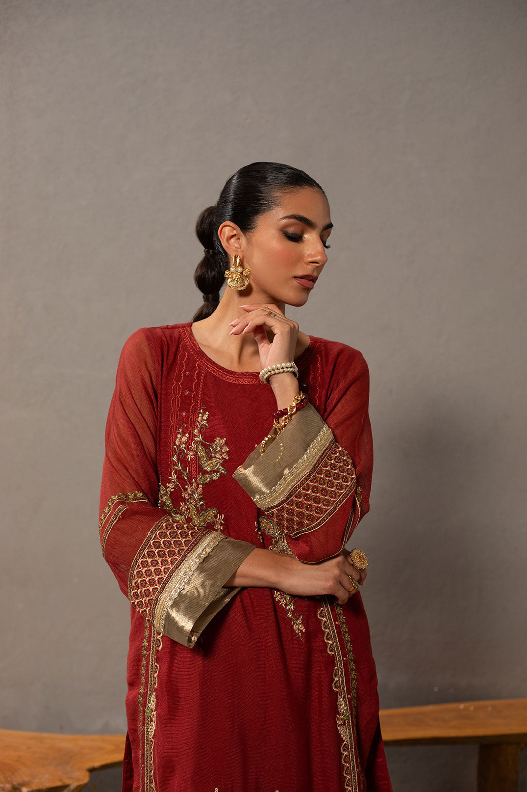 DA-2060 RUST EMBROIDERED KURTA