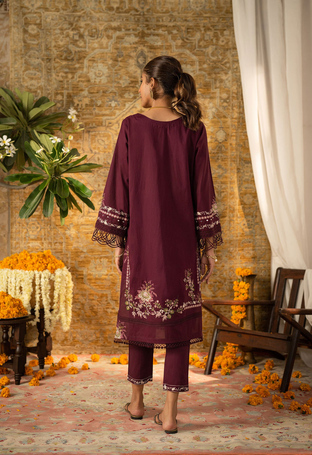 DC-2063 PURPLE 2PCS  EMBROIDERED KURTA WITH TROUSER