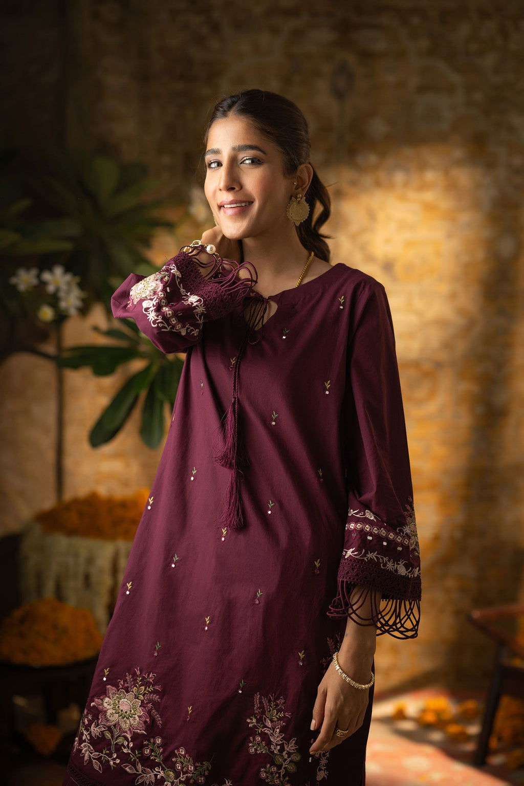 DC-2063 PURPLE 2PCS  EMBROIDERED KURTA WITH TROUSER