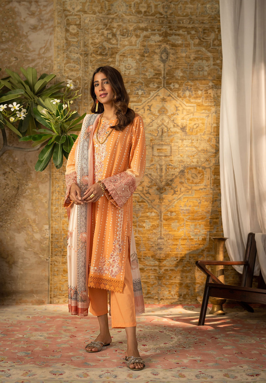 DC-2068 ORANGE 2PCS EMBROIDERED KURTA WITH DUPATTA