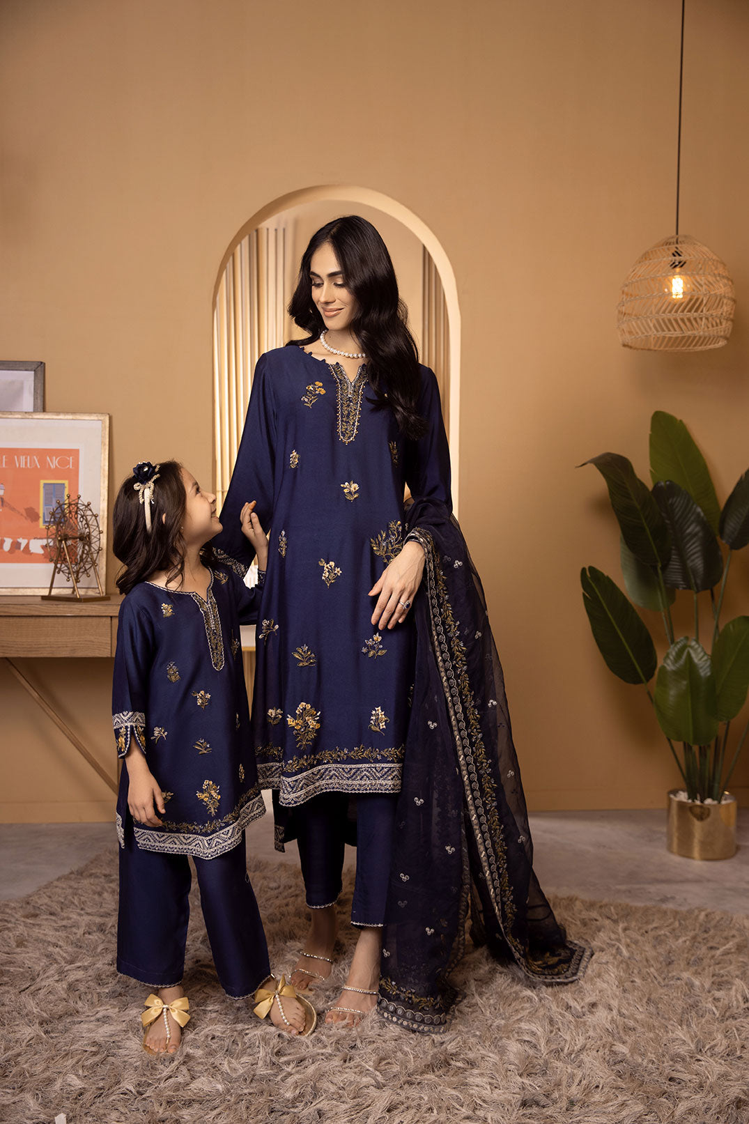 DA-2118 NAVY BLUE 2PCS  EMBROIDERED KURTA WITH TROUSER