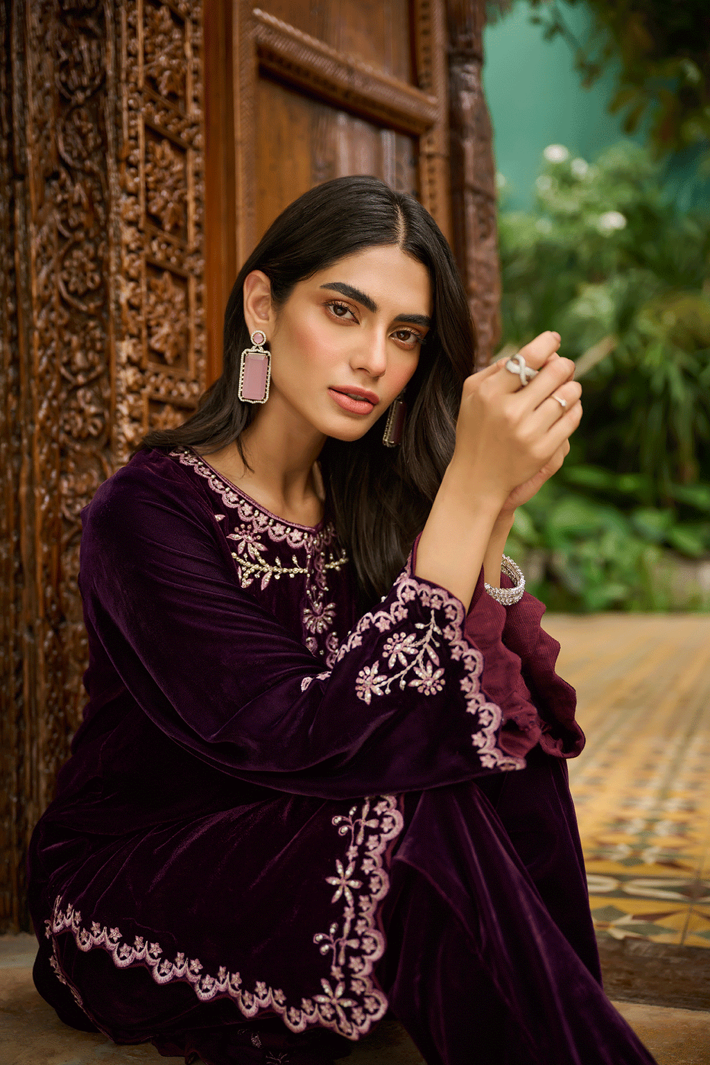 DA-2230 PURPLE EMBROIDERED KURTA