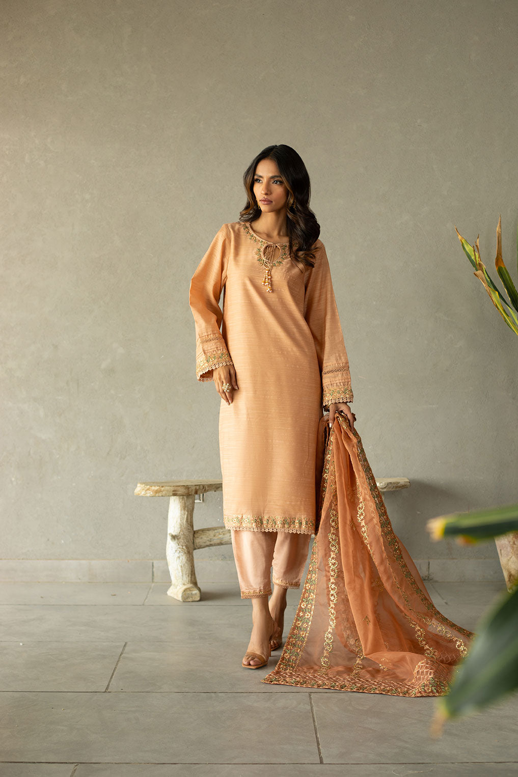 SS24DA-2293 LIGHT PINK EMBROIDERED KURTA WITH TROUSER
