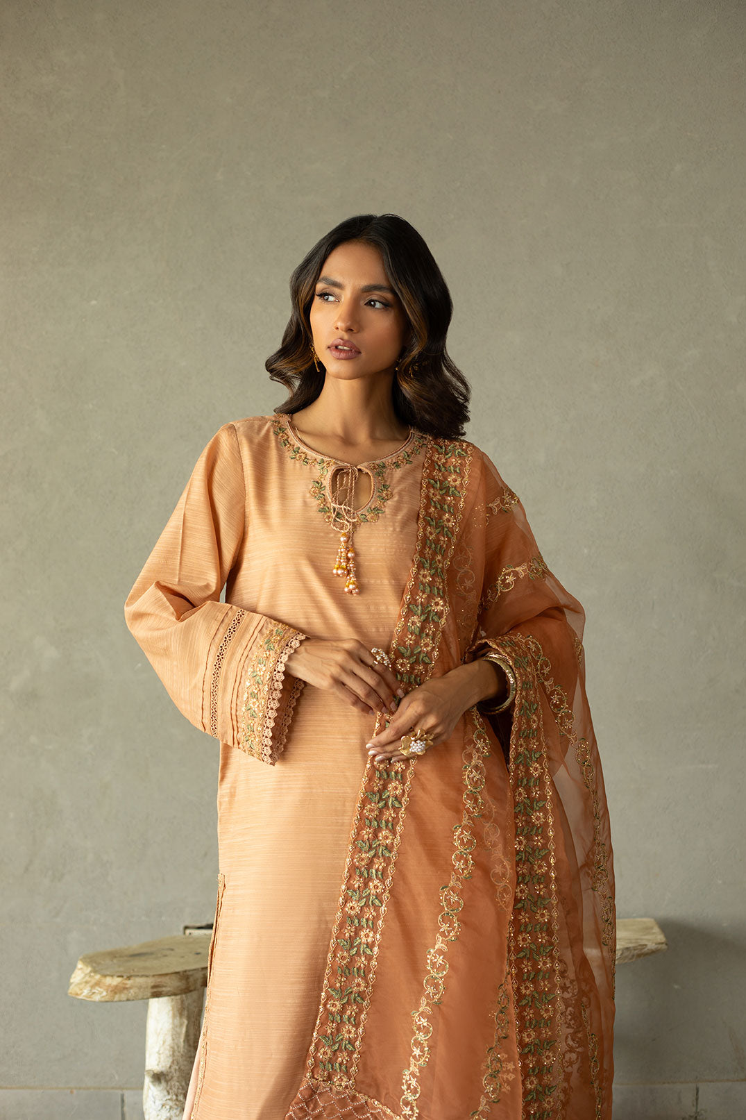 SS24DA-2293 LIGHT PINK EMBROIDERED KURTA WITH TROUSER