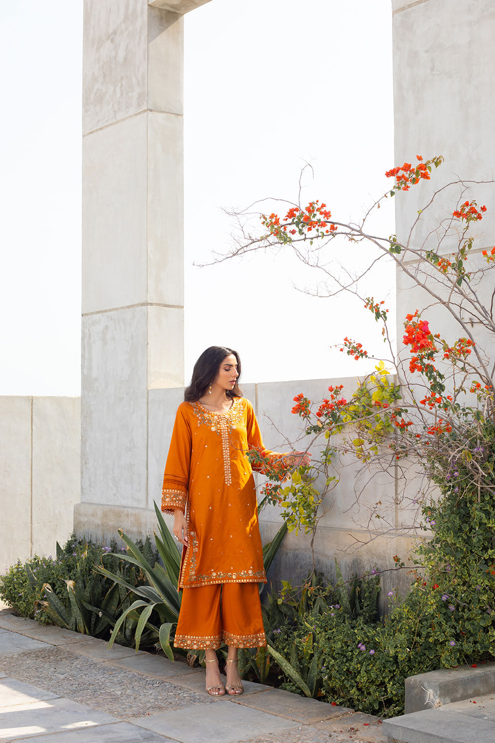 DA-2304 MUSTARD EMBROIDERED KURTA WITH TROUSER
