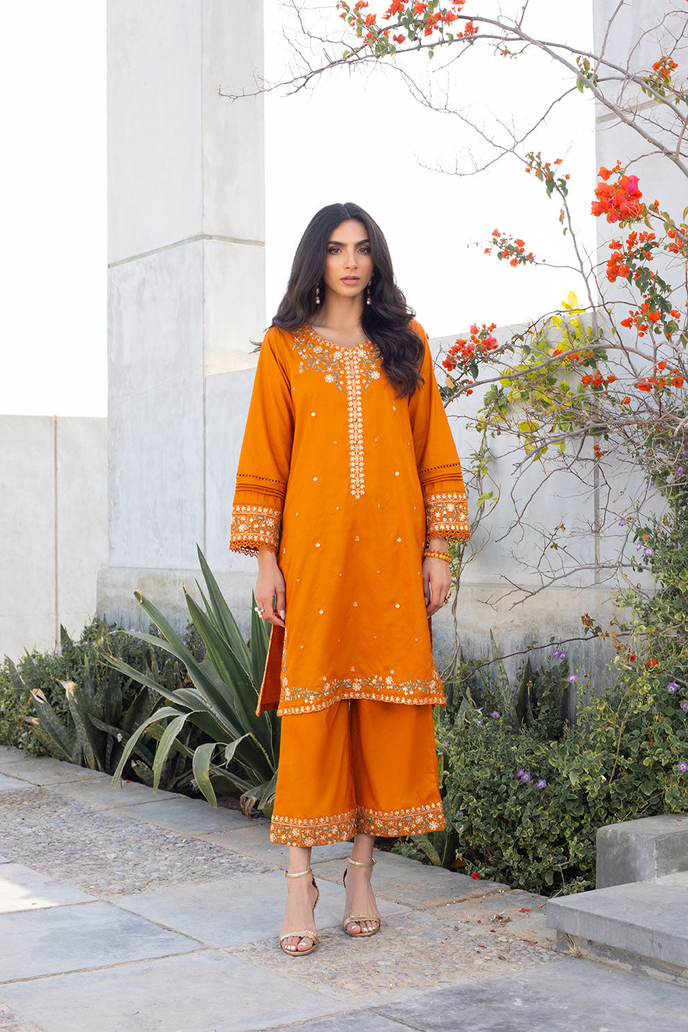 DA-2304 MUSTARD EMBROIDERED KURTA WITH TROUSER