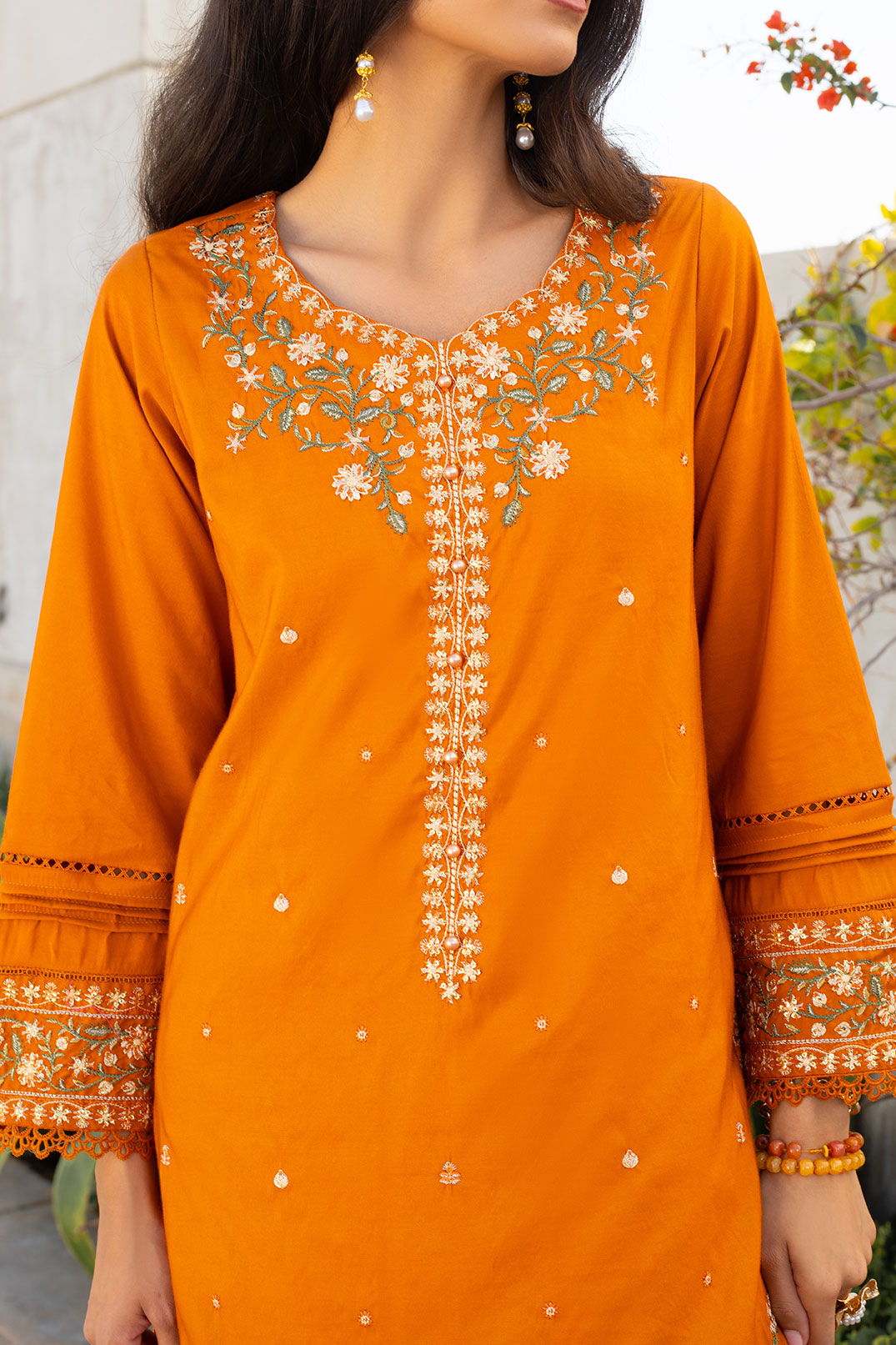 DA-2304 MUSTARD EMBROIDERED KURTA WITH TROUSER