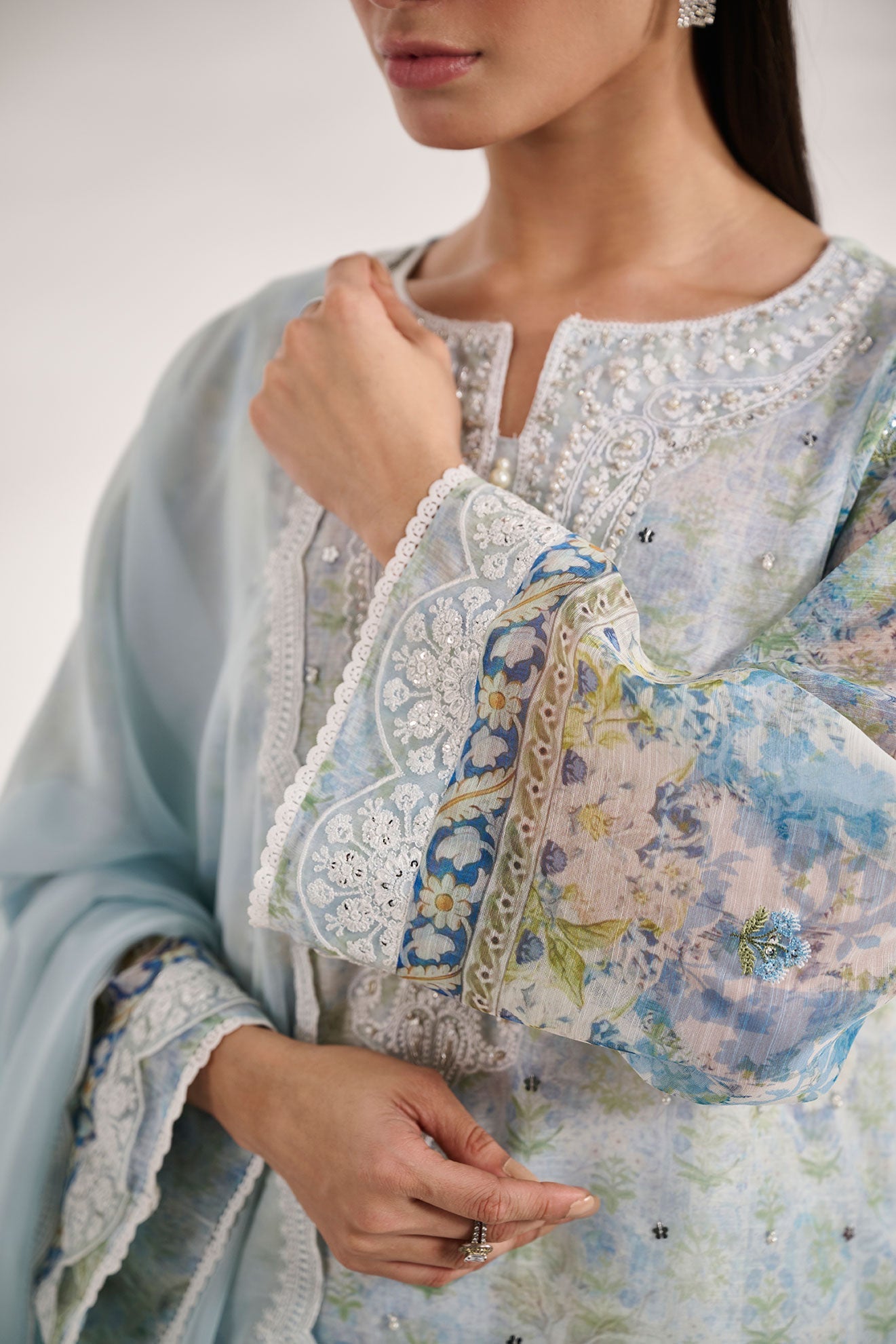 SS24DA-2585   SKY BLUE  2PCS  EMBROIDERED KURTA WITH TROUSER