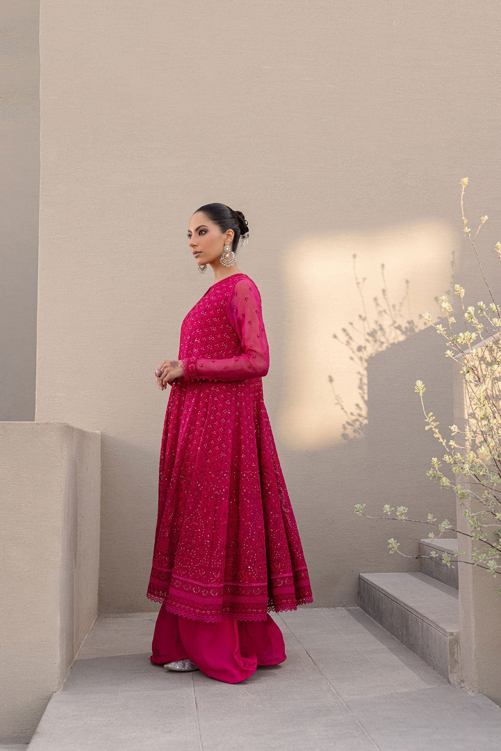 Reyah: FW24DA-2653   DARK PINK  2PCS  EMBROIDERED KURTA WITH TROUSER