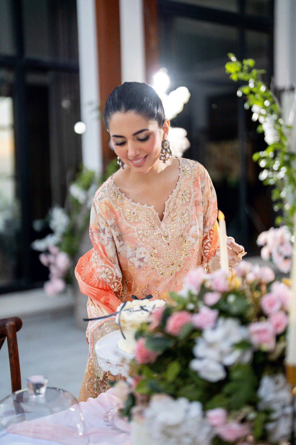 Silk Tunic - 2PCS HAND EMBELLISHED  SHIRT WITH TROUSER-SS25DA-2687 PEACH