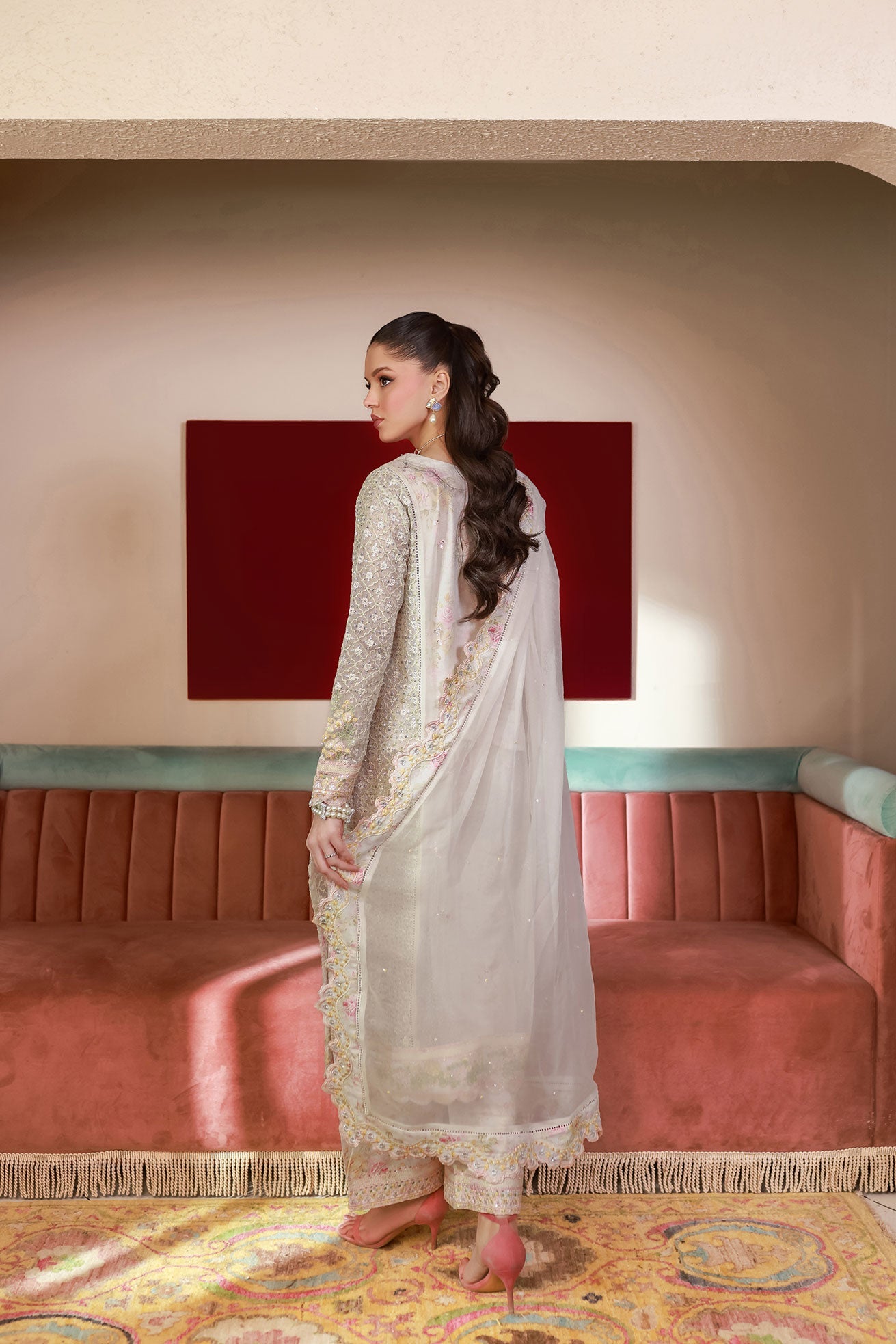 SS25DA-2711 OFF WHITE 2PCS EMBROIDERED KURTA WITH TROUSER