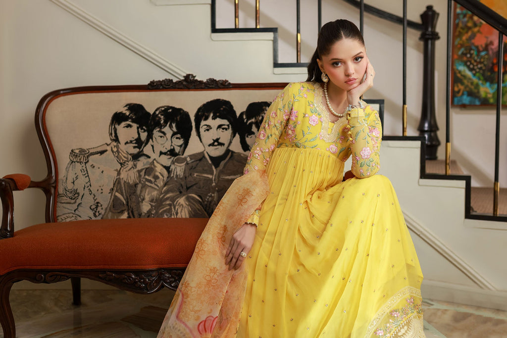SS25DA-2713 YELLOW 2PCS EMBROIDERED KURTA WITH TROUSER
