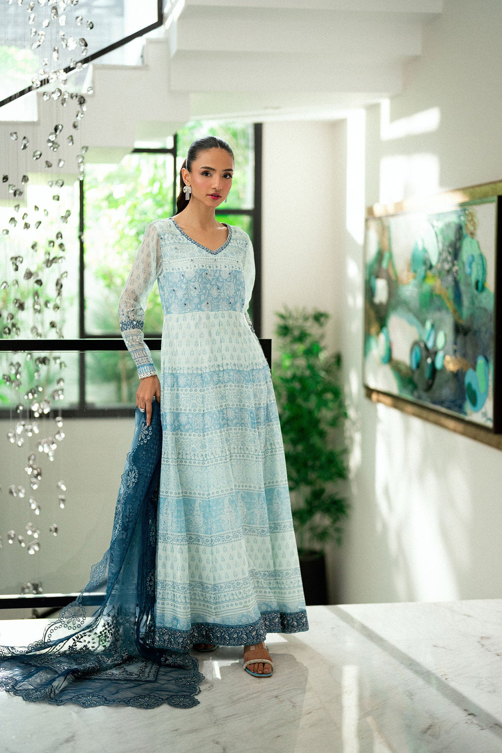 SS25DD-2728  BLUE  EMBROIDERED DUPATTA