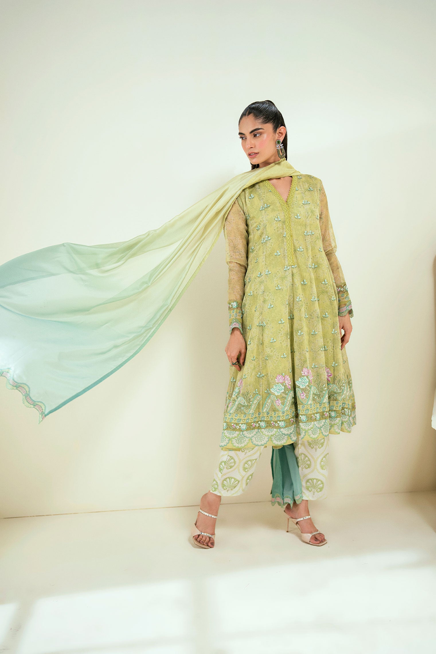 SS25DD-2729  L-GREEN TIE DYE DUPATTA