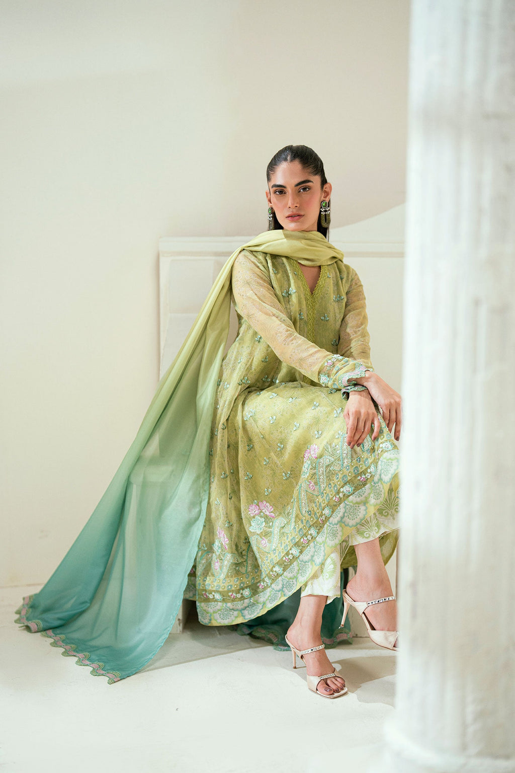 SS25DD-2729  L-GREEN TIE DYE DUPATTA