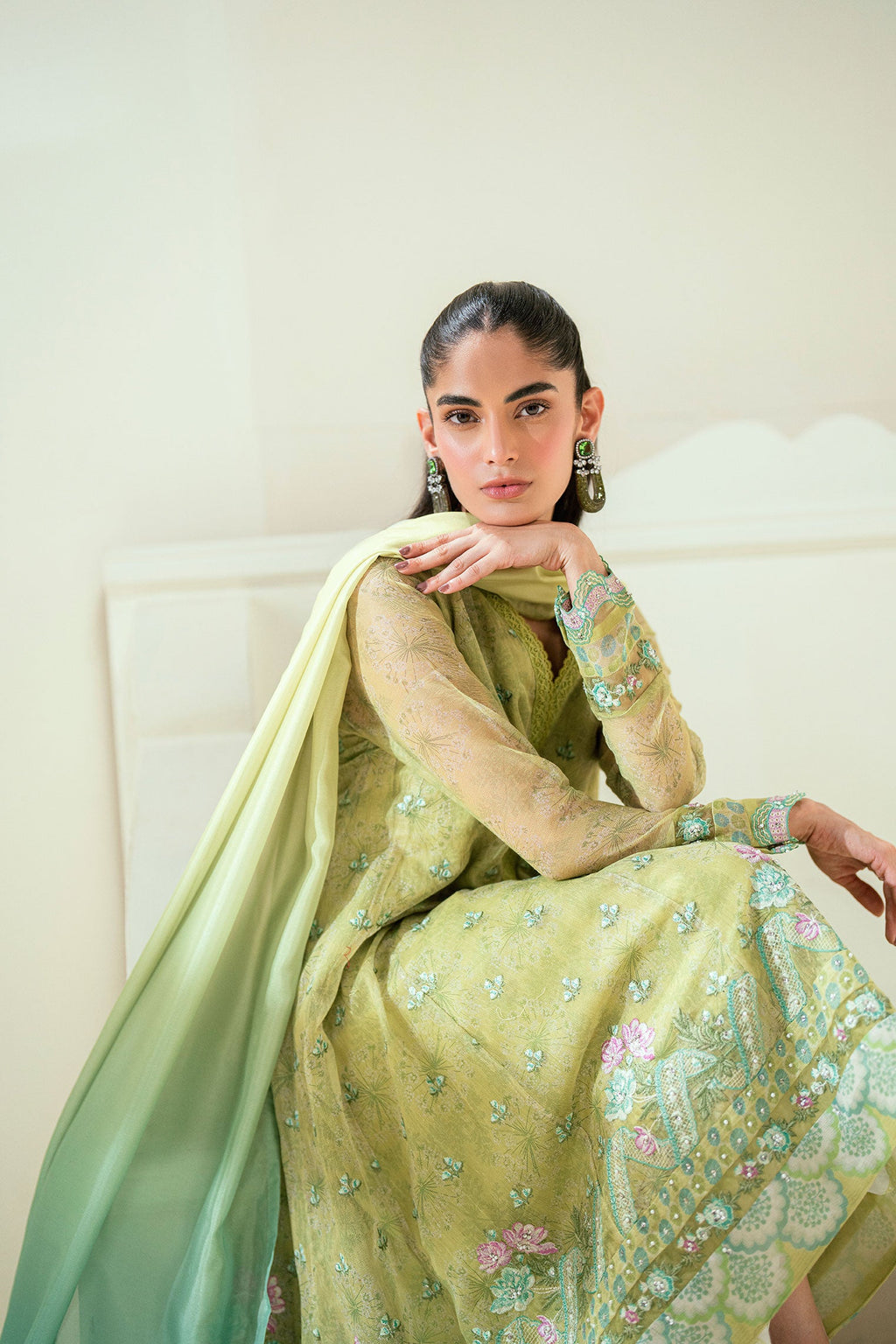 SS25DD-2729  L-GREEN TIE DYE DUPATTA