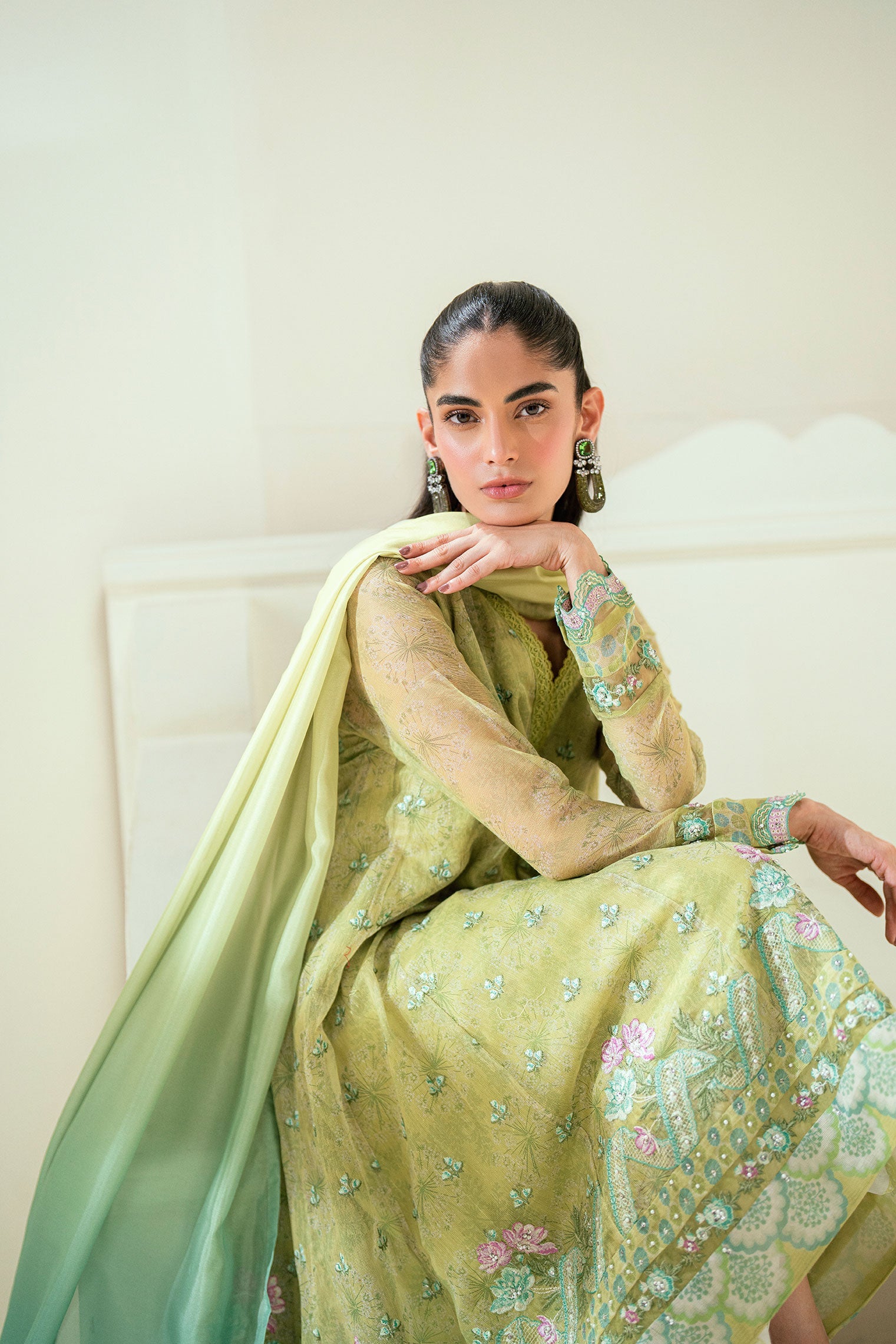 SS25DD-2729  L-GREEN TIE DYE DUPATTA