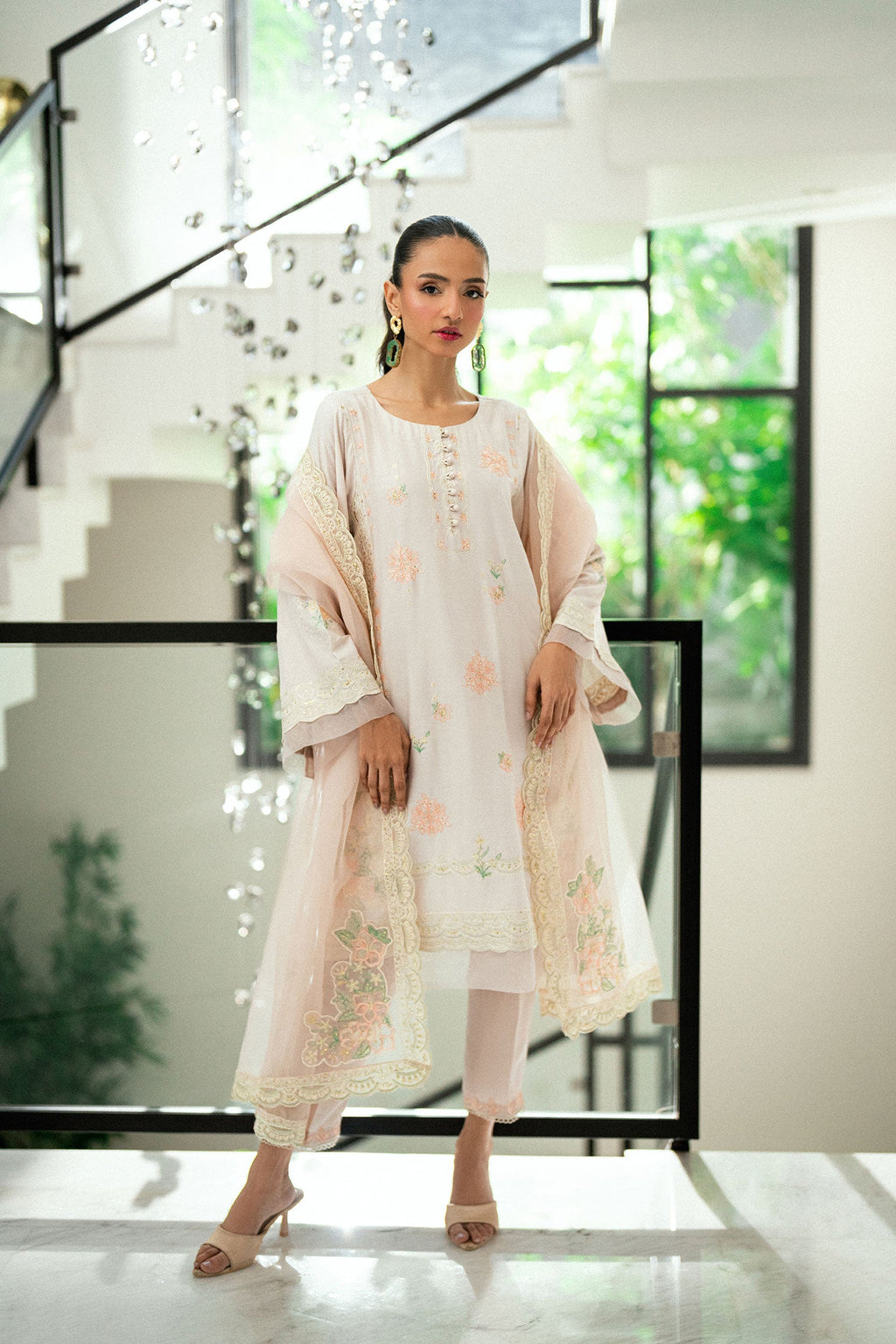 SS24DD-2735 PEACH EMBROIDERED DUPATTA
